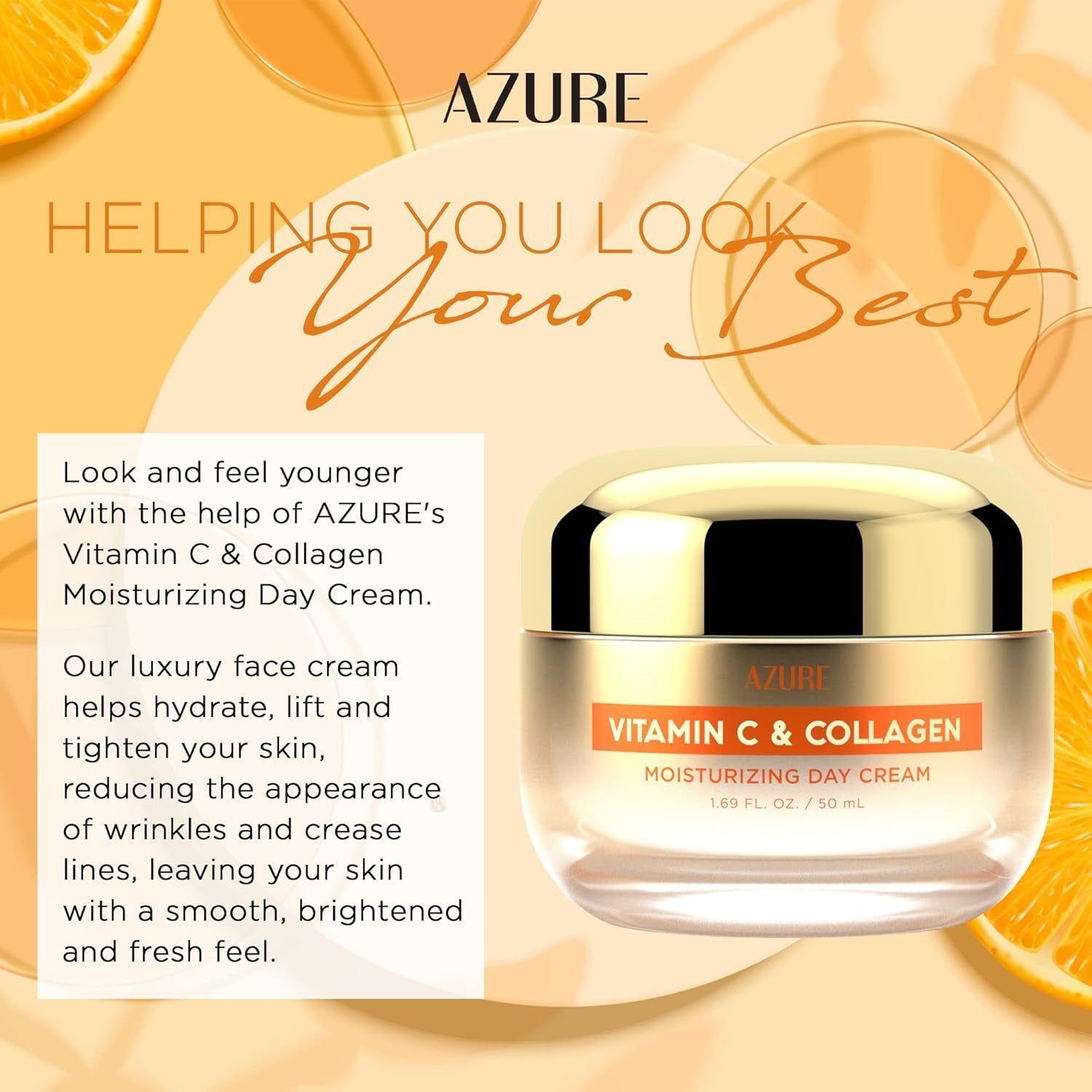 Azure Cosmetics Vitamin C & Collagen Moisturizing Day Cream – 50ml | Brightening & Firming Daily Hydration Azure Cosmetics Vitamin C & Collagen Moisturizing Day Cream – 50ml | Brightening & Firming Daily Hydration