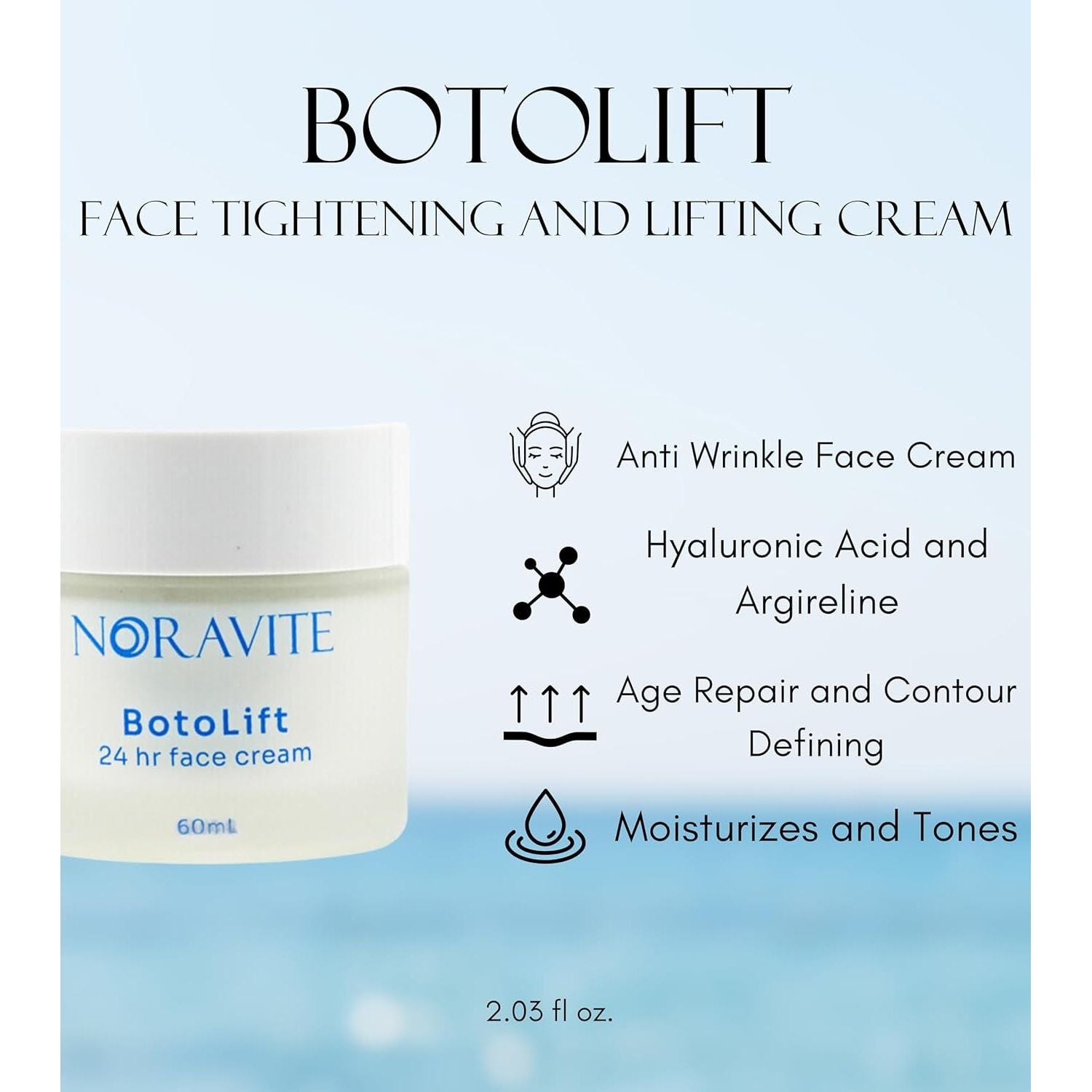Noravite BotoLift 24 Hr Face Cream – 60ml | Lift, Firm & Smooth Wrinkles with Argireline & Hyaluronic Acid Noravite BotoLift 24 Hr Face Cream – 60ml | Lift, Firm & Smooth Wrinkles with Argireline & Hyaluronic Acid