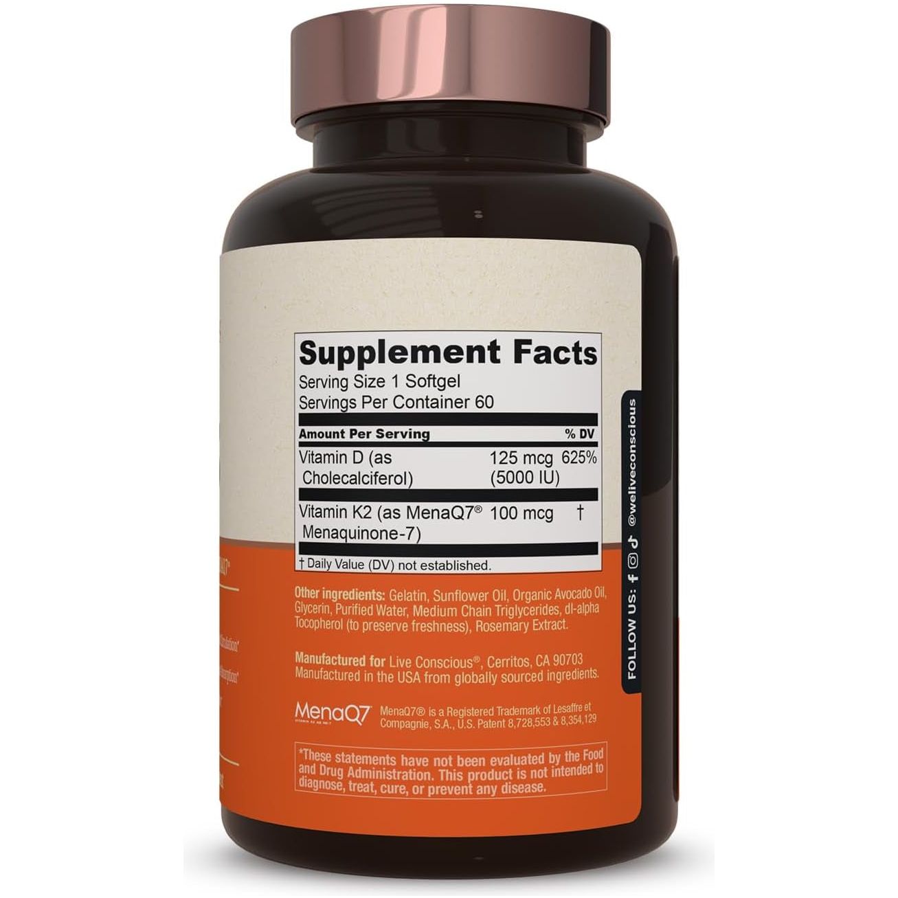 Live Conscious K2 + D3 Supplement – 60 Softgels | Bone Strength, Heart Health & Immune Support Live Conscious K2 + D3 Supplement – 60 Softgels | Bone Strength, Heart Health & Immune Support