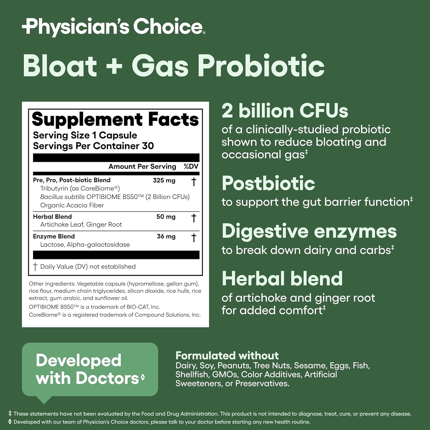 Physician's CHOICE Bloat + Gas Probiotic Supplement – 30 Capsules | 5-in-1 Digestive Support for Bloating, Gas & Gut Health Physician's CHOICE Bloat + Gas Probiotic Supplement – 30 Capsules | 5-in-1 Digestive Support for Bloating, Gas & Gut Health