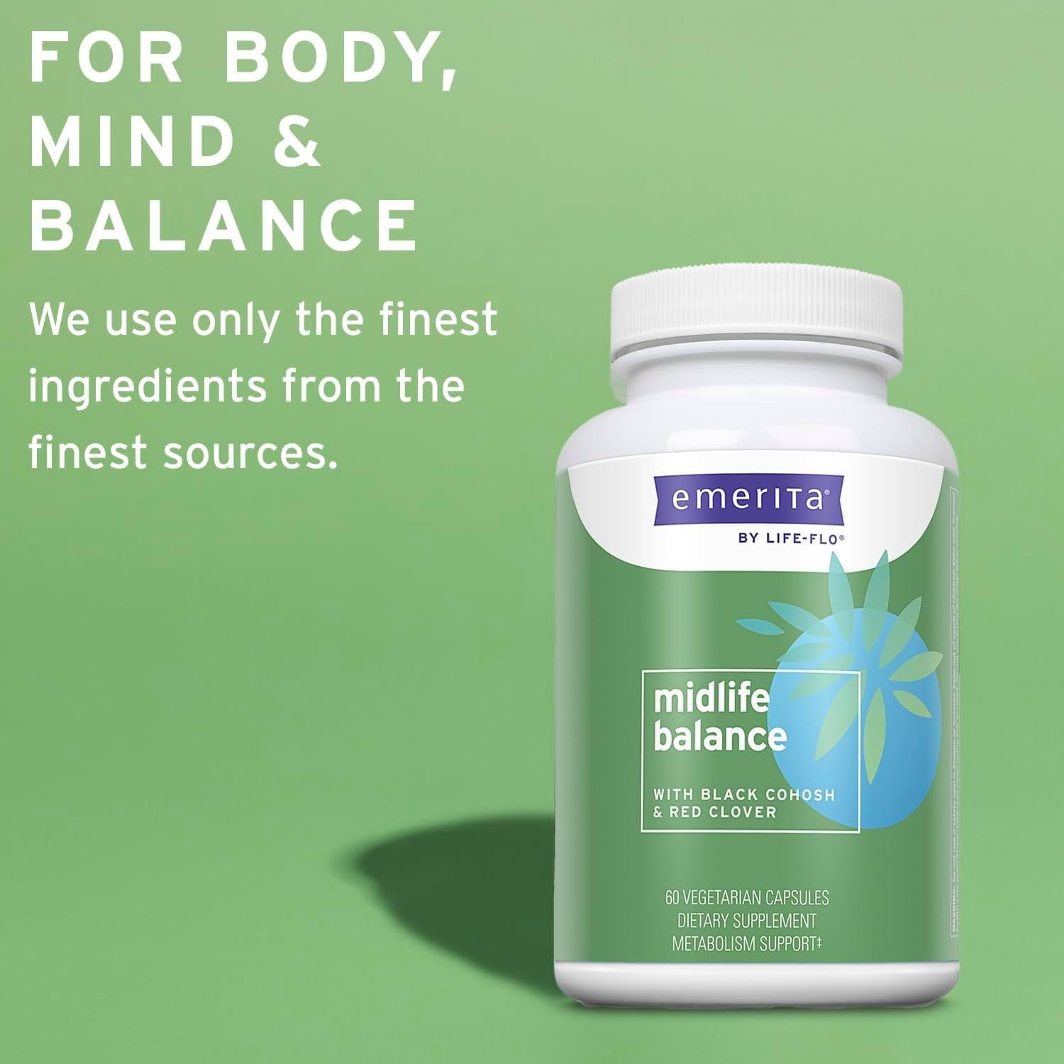 Emerita by Life-flo Midlife Balance – 60 Capsules | Herbal Support for Menopause & PMS Relief Emerita by Life-flo Midlife Balance With Black Cohosh and Red Clover -  60 Vegetarian Capsules