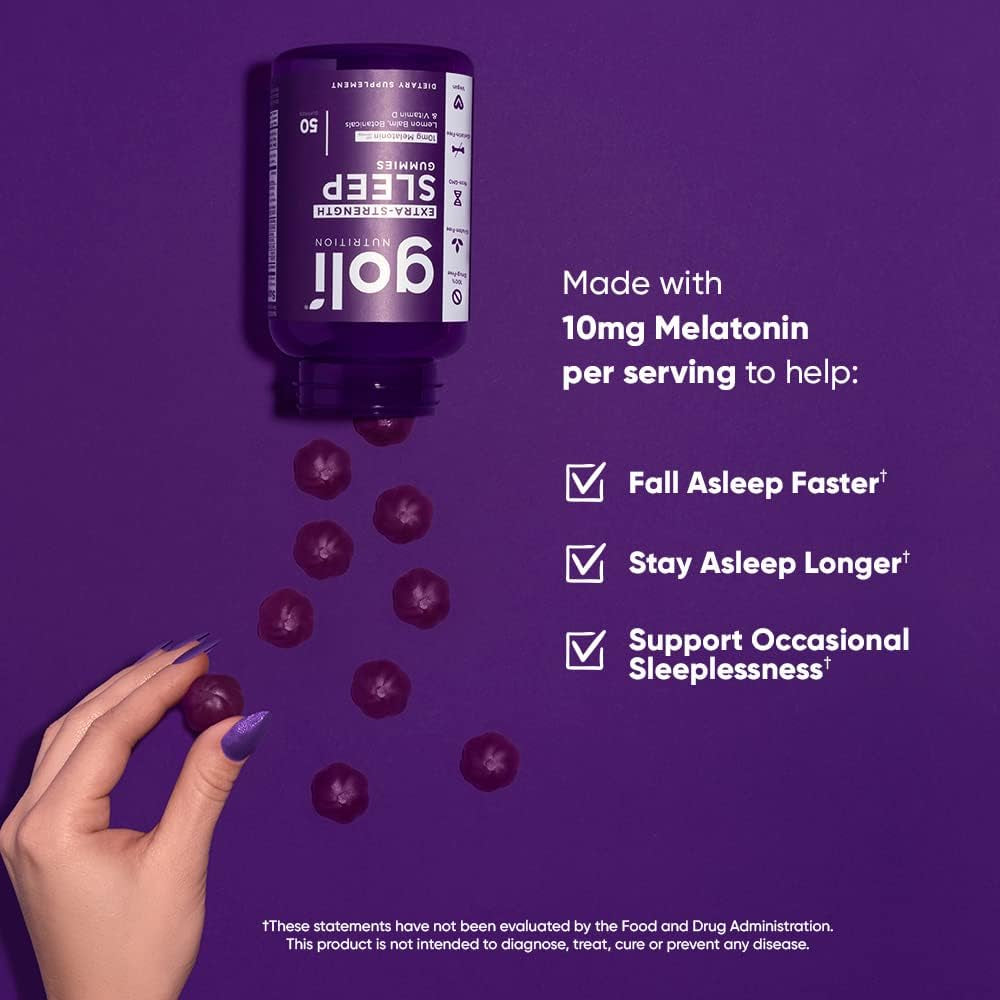 Goli Extra-Strength Sleep Gummies – 50 Gummies | Deep Sleep Support with 10mg Melatonin & Lemon Balm Nutritional Supplement, Extra Strength Sleep Gummy 10Mg Melatonin - 1 Pack 50 Count - Gluten-Free, Vegan, Non-Gmo, and Gelatin-Free