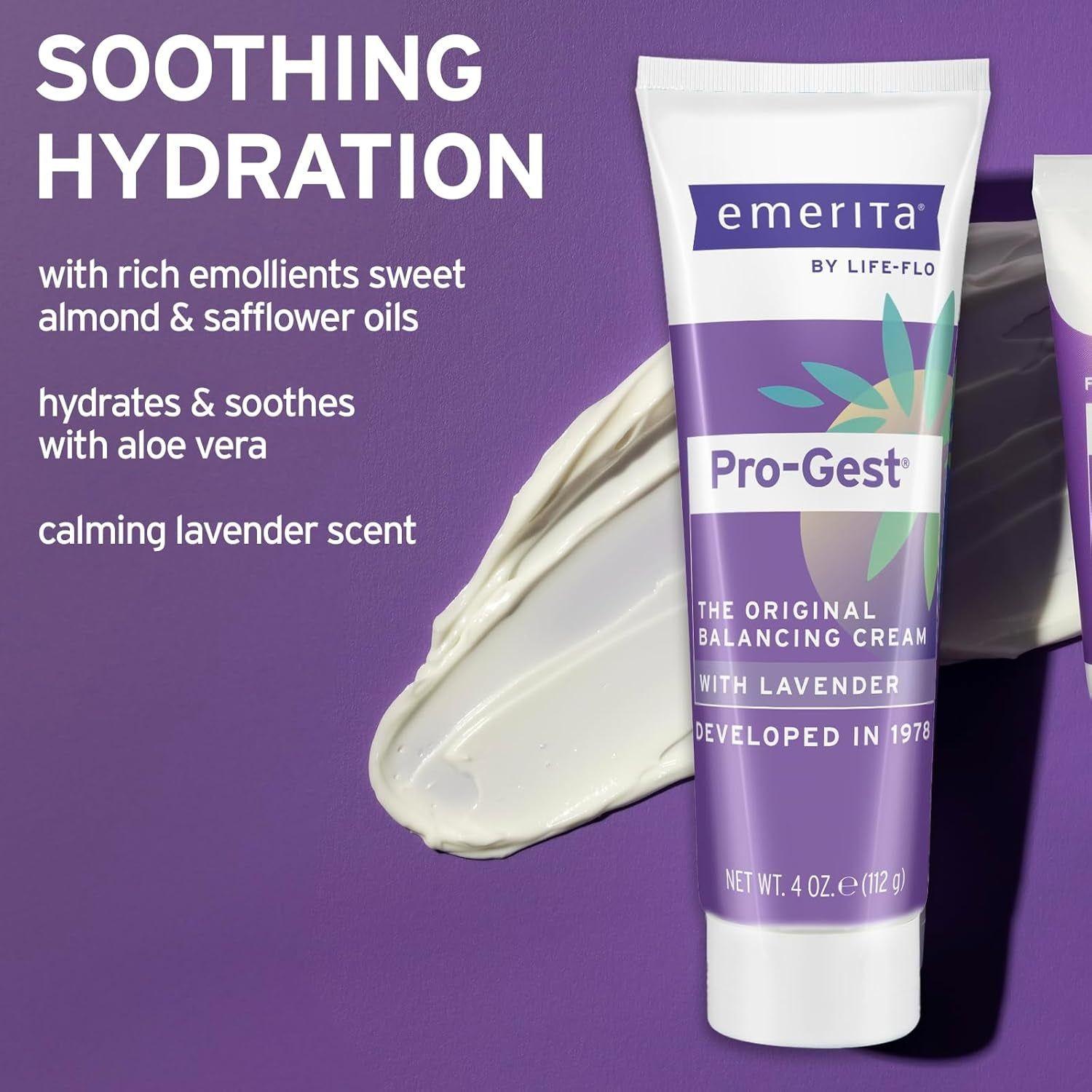 Emerita by Life-flo Pro-Gest Balancing Cream with Lavender – 112g | Natural Progesterone Support & Relaxation Emerita by Life-flo Pro-Gest Balancing Cream With Lavender - 4 fl oz (112g)