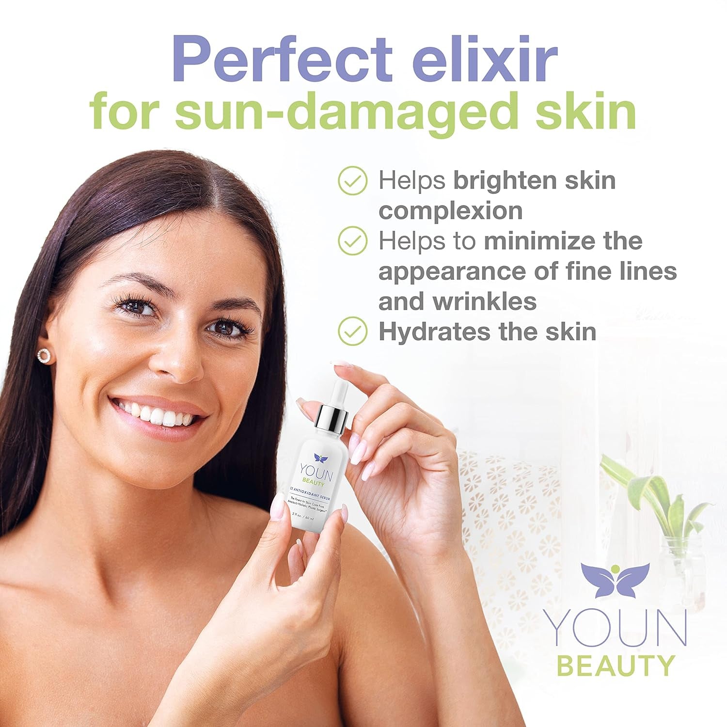 YOUN Beauty CE Antioxidant Serum – 60ml | Brightening Vitamin C & E Serum with Hyaluronic Acid for Radiant, Youthful Skin YOUN Beauty CE Antioxidant Serum – 60ml | Brightening Vitamin C & E Serum with Hyaluronic Acid for Radiant, Youthful Skin