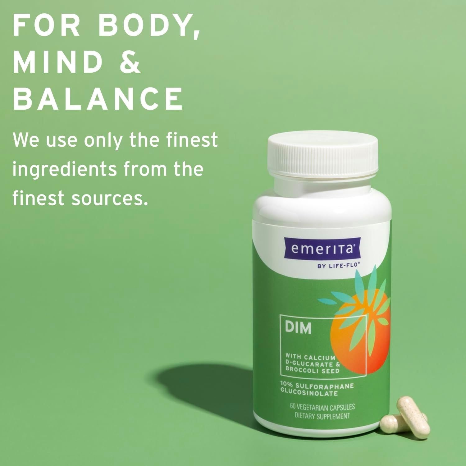 Emerita DIM Formula – 60 Capsules | Hormonal Balance Support with Calcium D-Glucarate & Broccoli Seed Emerita DIM Formula with Calcium D-Glucarate & Broccoli Seed - 60 Vegetarian Capsules