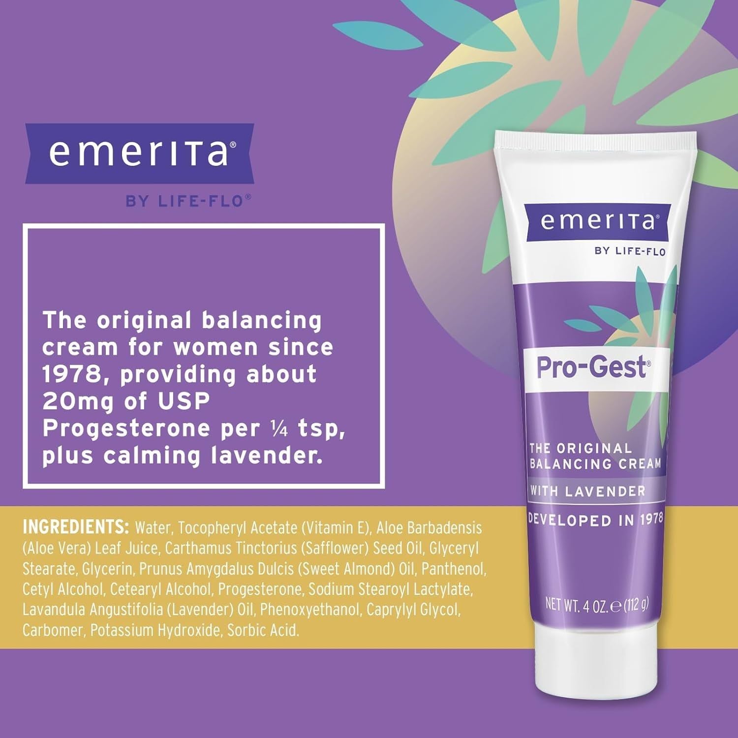 Emerita by Life-flo Pro-Gest Balancing Cream with Lavender – 112g | Natural Progesterone Support & Relaxation Emerita by Life-flo Pro-Gest Balancing Cream With Lavender - 4 fl oz (112g)