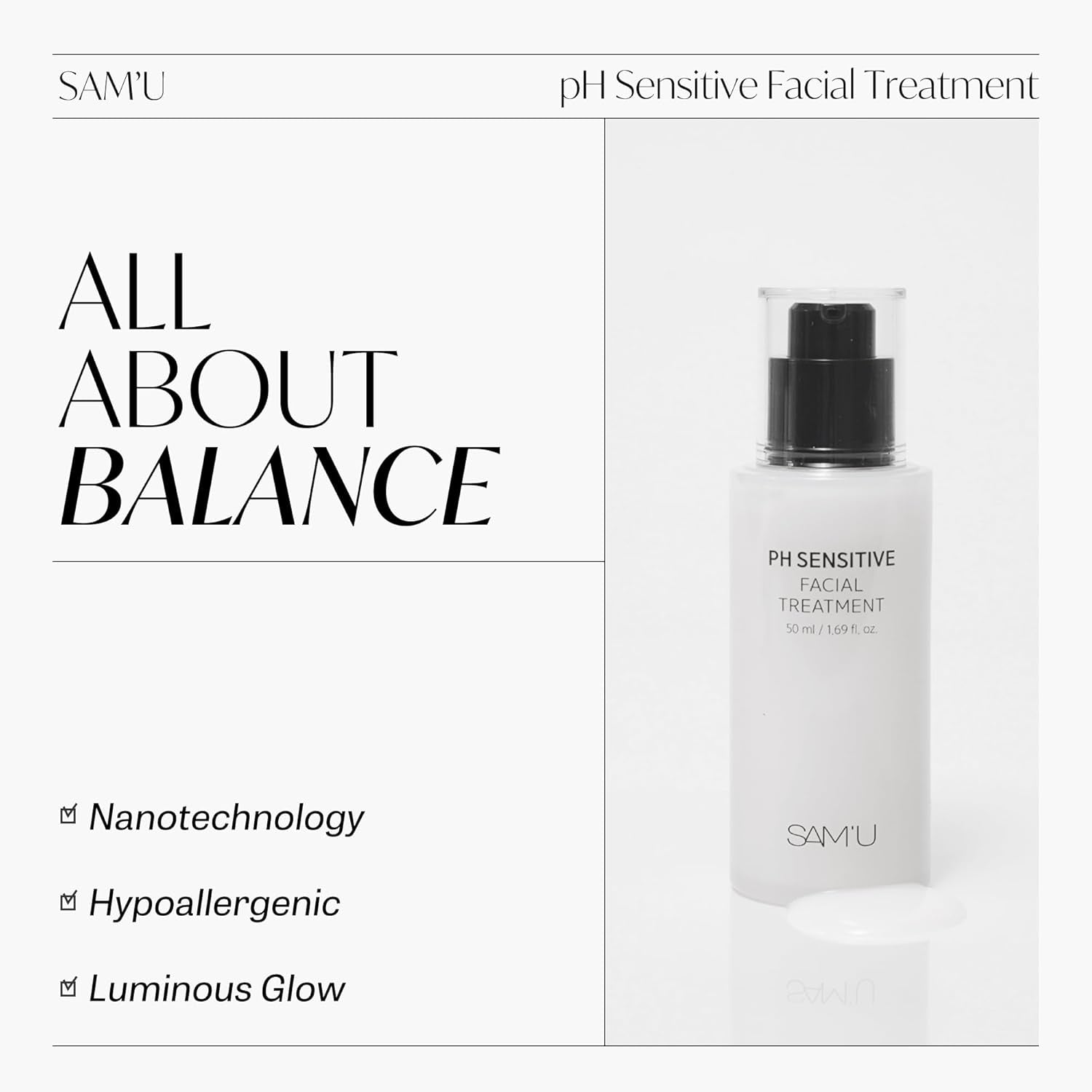 SAM'U pH Sensitive Facial Treatment – 50ml | Moisture-Sealing Barrier for Radiant, Balanced Skin SAM'U pH Sensitive Facial Treatment – 50ml | Moisture-Sealing Barrier for Radiant, Balanced Skin