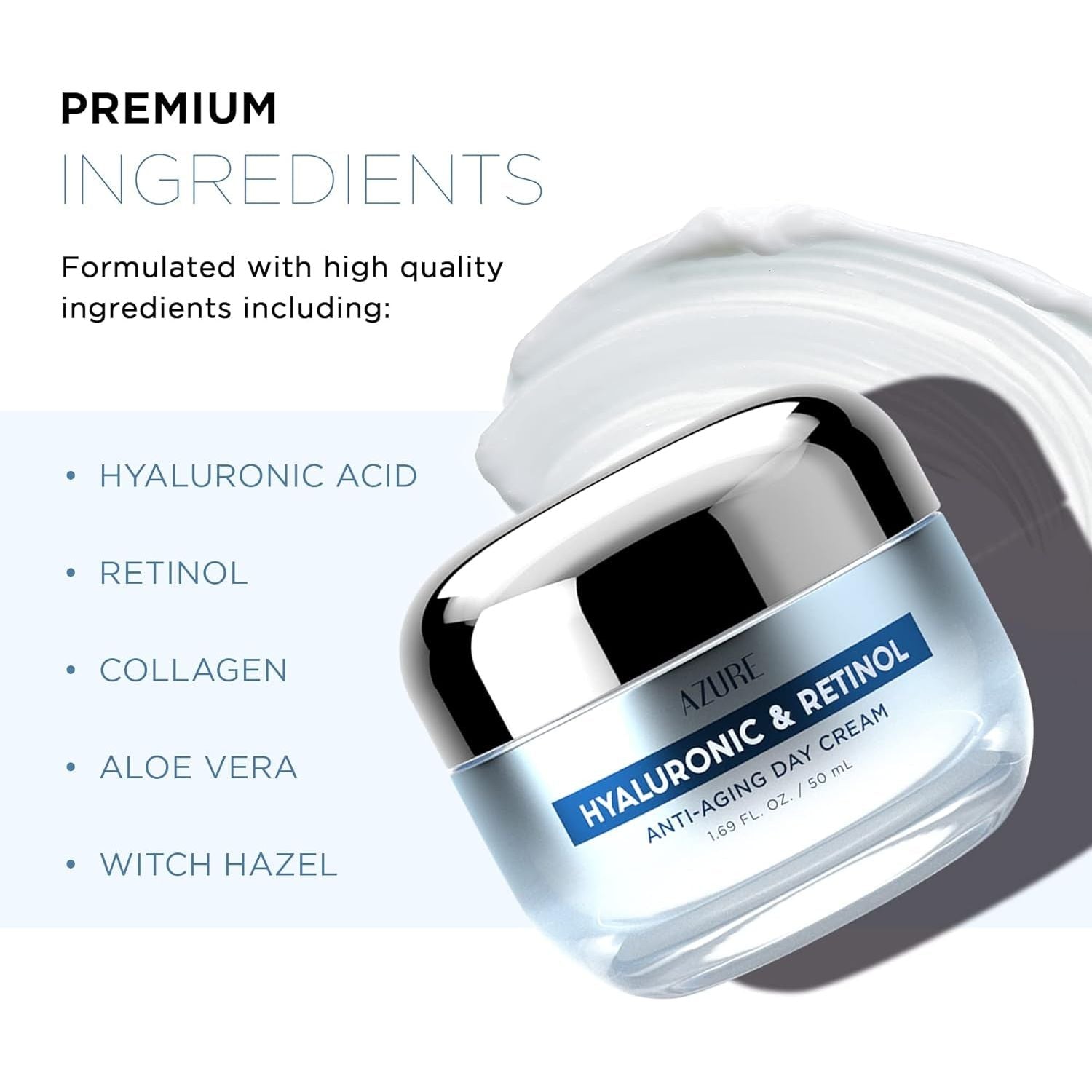 Azure Cosmetics Hyaluronic & Retinol Anti-Aging Day Cream – 50ml | Deep Hydration & Radiant Glow Azure Cosmetics Hyaluronic & Retinol Anti-Aging Day Cream – 50ml | Deep Hydration & Radiant Glow