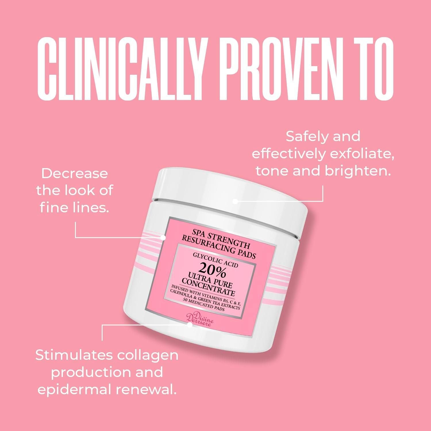 Divine Derriere Spa Strength Exfoliating Pads with Glycolic Acid 20% AHA - 50ml Divine Derriere Spa Strength Exfoliating Pads with Glycolic Acid 20% AHA - 50ml - Glam Global UKDivine Derriere