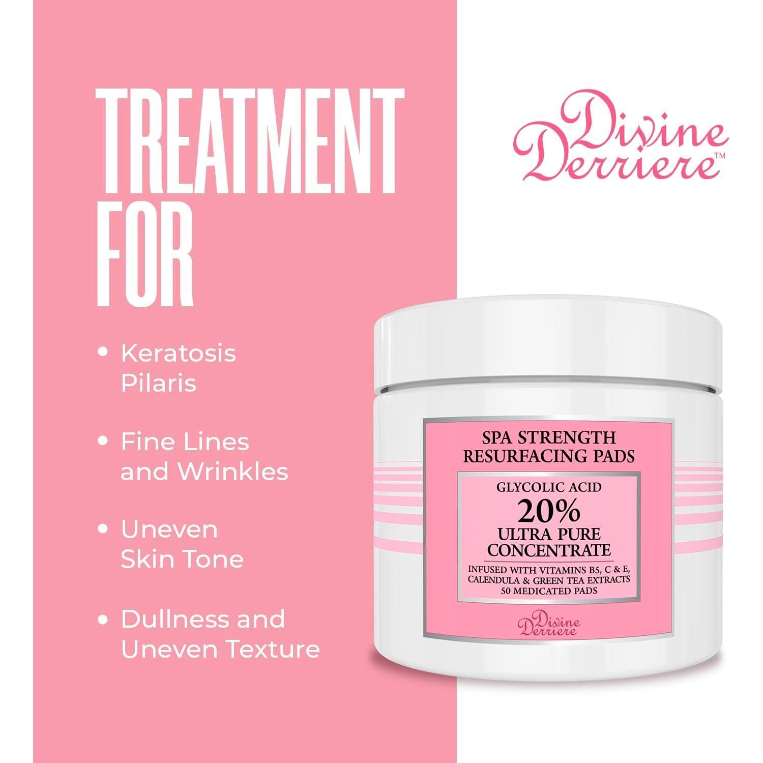 Divine Derriere Spa Strength Exfoliating Pads with Glycolic Acid 20% AHA - 50ml Divine Derriere Spa Strength Exfoliating Pads with Glycolic Acid 20% AHA - 50ml - Glam Global UKDivine Derriere