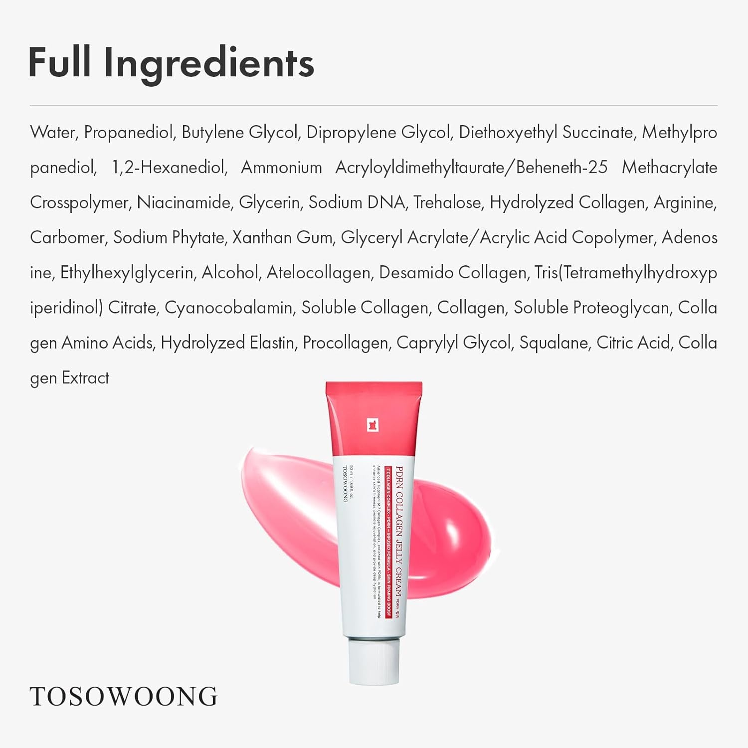 Tosowoong PDRN Collagen Jelly Cream – 50ml | Glow-Enhancing Korean Skincare with Salmon DNA, Collagen & Niacinamide PDRN Collagen Jelly Cream, 5,000Ppm Salmon DNA PDRN, Niacinamide, Hydrolyzed Collagen, Glow, Hydrating, Firming, Uneven Skin Tone, No Artificial Color, Korean Skin Care, 50Ml, 1.69 Fl.Oz.