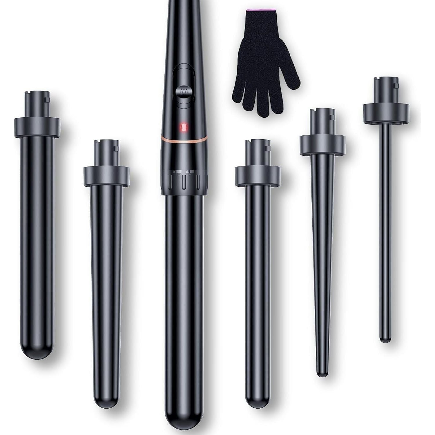 6-in-1 Curling Wand Set | Tourmaline Ceramic Hair Curler with Interchangeable Barrels 6 in 1 Curling Wand Set with Various Accessories, Tourmaline Ceramic Hair Curling Iron, Anti-Static Coating, Heat-Resistant Glove and 2 Hair Clips