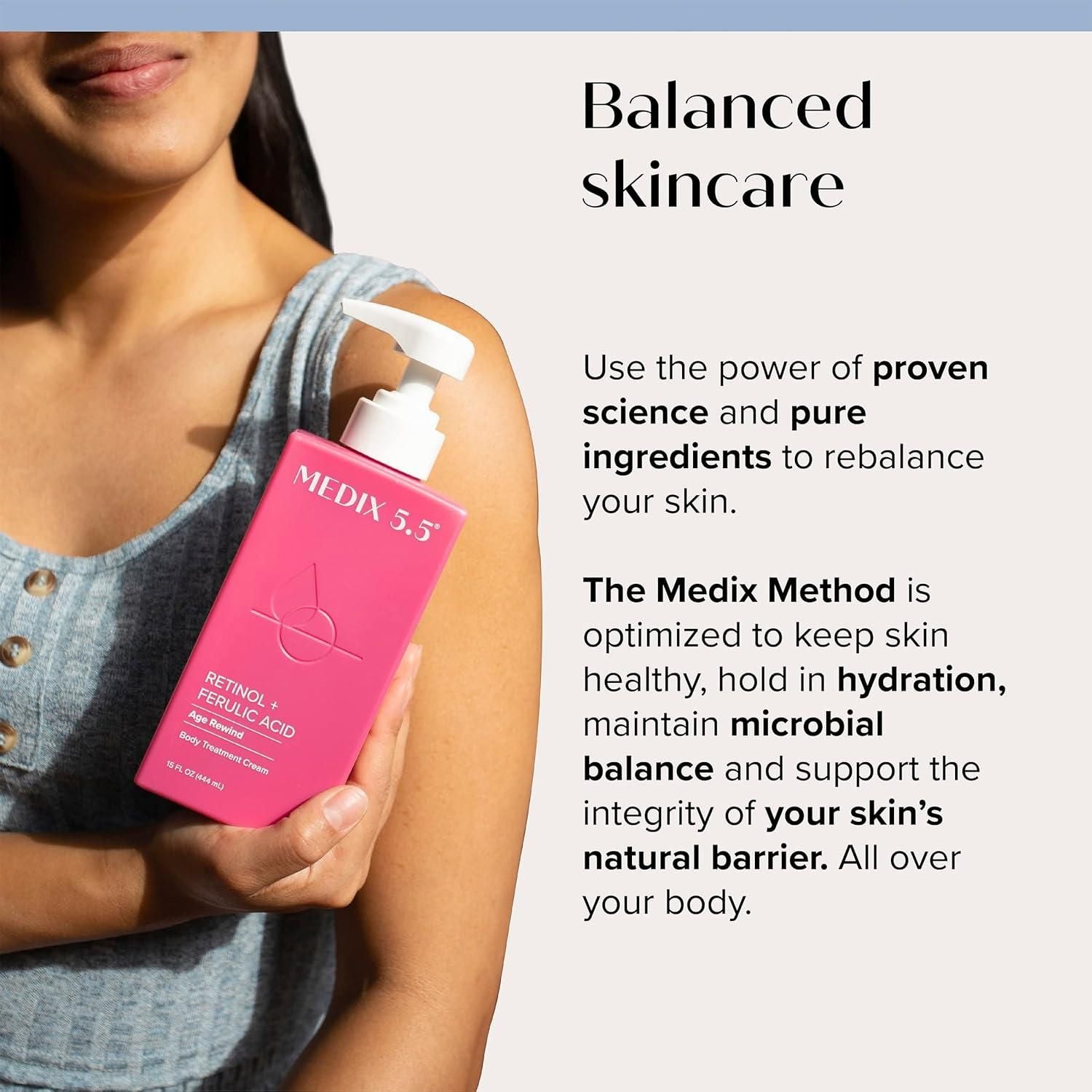Medix 5.5 Retinol + Ferulic Acid Body Treatment Cream – 444ml | Anti-Ageing, Firming & Hydrating Skincare for Crepey, Sun-Damaged Skin Medix 5.5 Retinol and Ferulic Acid Body Treatment Cream - 444ml