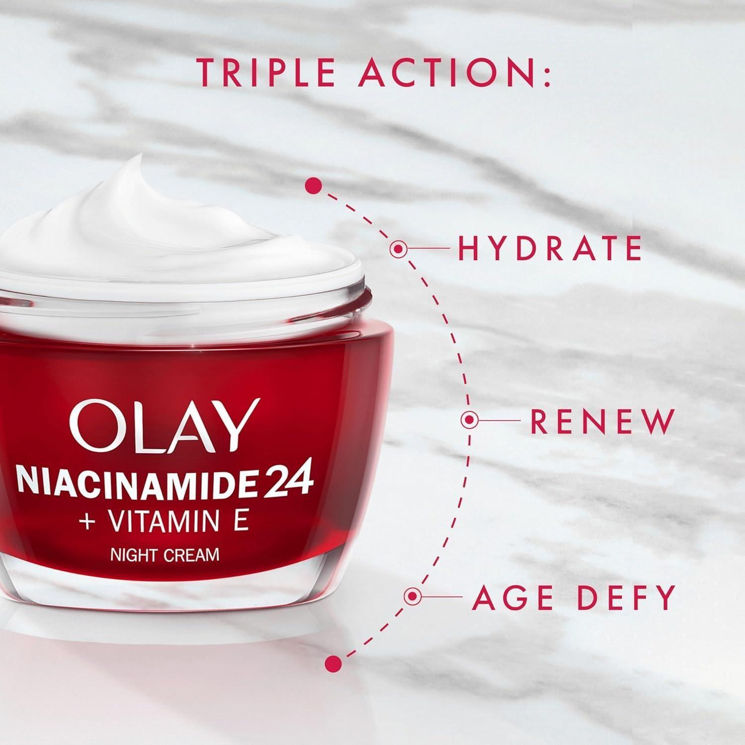 Olay Niacinamide 24 + Vitamin E Moisturiser Night Cream – 50ml | Overnight Skin Renewal with Shea Butter Olay Niacinamide 24 + Vitamin E Moisturiser, Night Cream - 50ml
