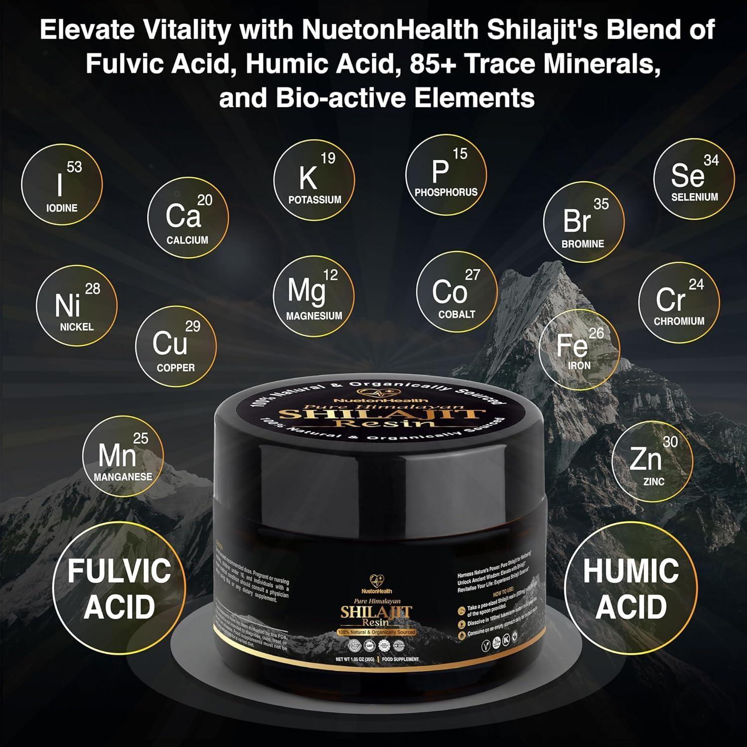NuetonHealth Pure Organic Himalayan Shilajit Resin – 30g | Gold Grade Fulvic & Humic Acid Supplement for Vitality, Focus & Wellness NuetonHealth Pure Organic Himalayan Shilajit Resin - Gold Grade 30G Lab Tested in UK - Glam Global UKNuetonHealth