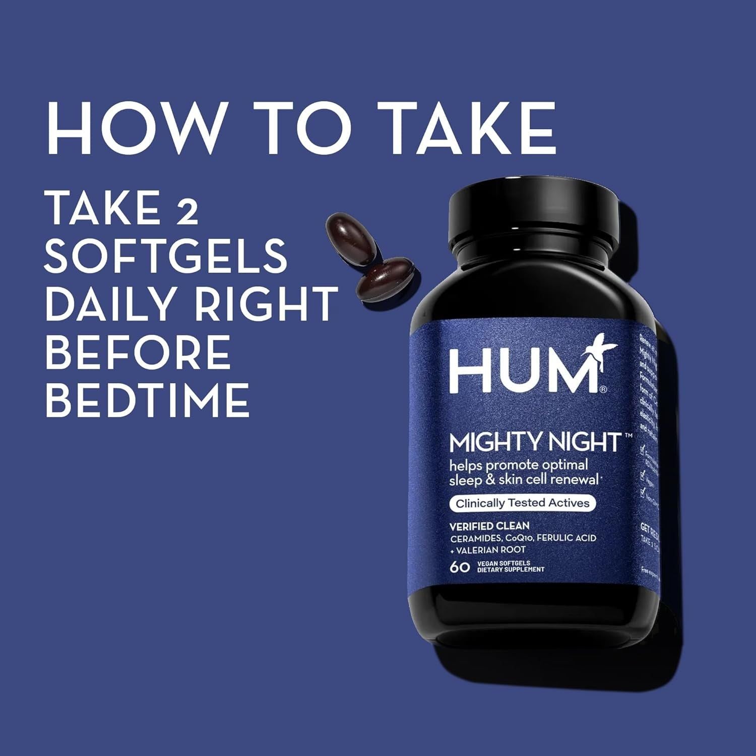 HUM Mighty Night – 60 Vegan Softgels | Nighttime Skin Renewal & Deep Sleep Support HUM Mighty Night – 60 Vegan Softgels | Nighttime Skin Renewal & Deep Sleep Support
