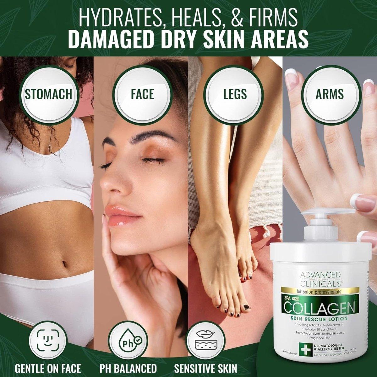 Advanced Clinicals Collagen Skin Rescue Lotion - Hydrating Anti-Aging Body & Face Cream for Wrinkles, Fine Lines & Dry Skin - 16 oz (454g) Advanced Clinicals Collagen Skin Rescue Lotion 16 oz - 454 g ( 2 - PC set) - Glam Global UKAdvanced Clinicals