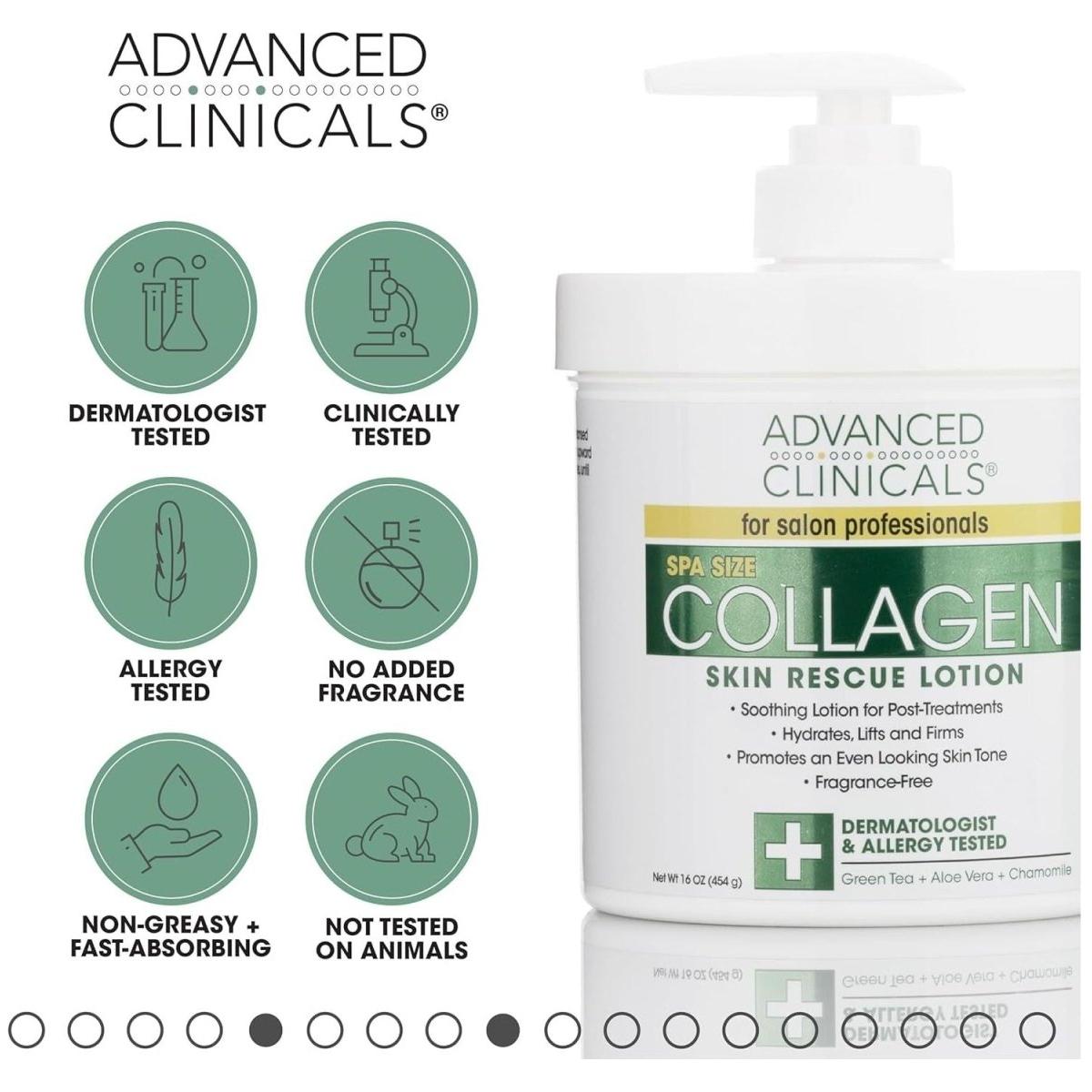 Advanced Clinicals Collagen Skin Rescue Lotion - Hydrating Anti-Aging Body & Face Cream for Wrinkles, Fine Lines & Dry Skin - 16 oz (454g) Advanced Clinicals Collagen Skin Rescue Lotion 16 oz - 454 g ( 2 - PC set) - Glam Global UKAdvanced Clinicals