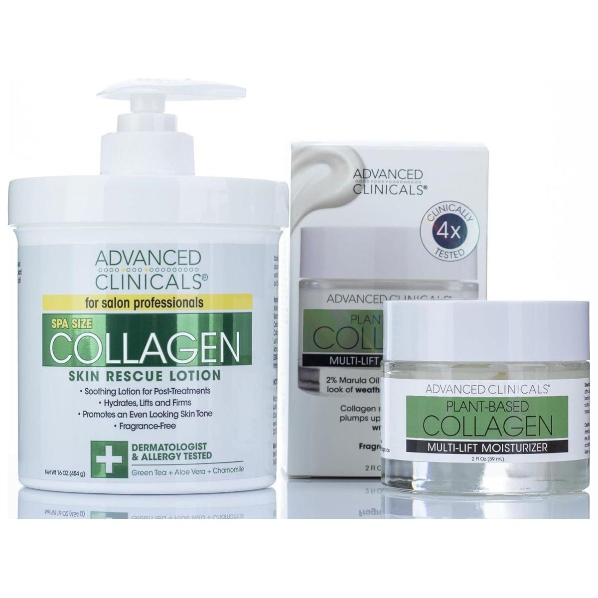 Advanced Clinicals Collagen Skin Rescue Lotion - Hydrating Anti-Aging Body & Face Cream for Wrinkles, Fine Lines & Dry Skin - 16 oz (454g) Advanced Clinicals Collagen Skin Rescue Lotion 16 oz - 454 g ( 2 - PC set) - Glam Global UKAdvanced Clinicals