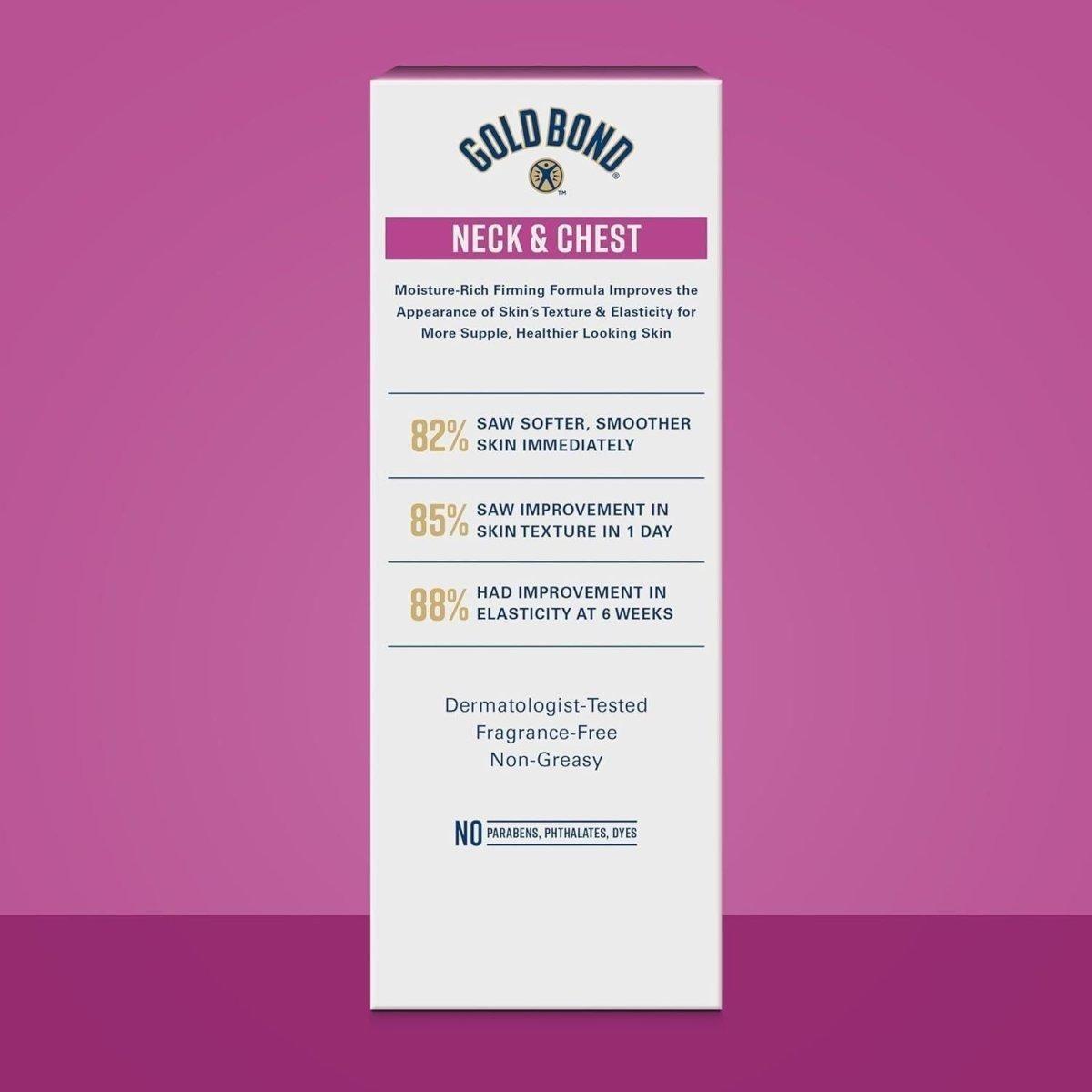 Gold Bond Neck & Chest Firming Cream – 59ml | Lifting & Hydrating Treatment with Hyaluronic Acid Gold Bond Neck and Chest Firming Cream - 60ml - Glam Global UKGold Bond