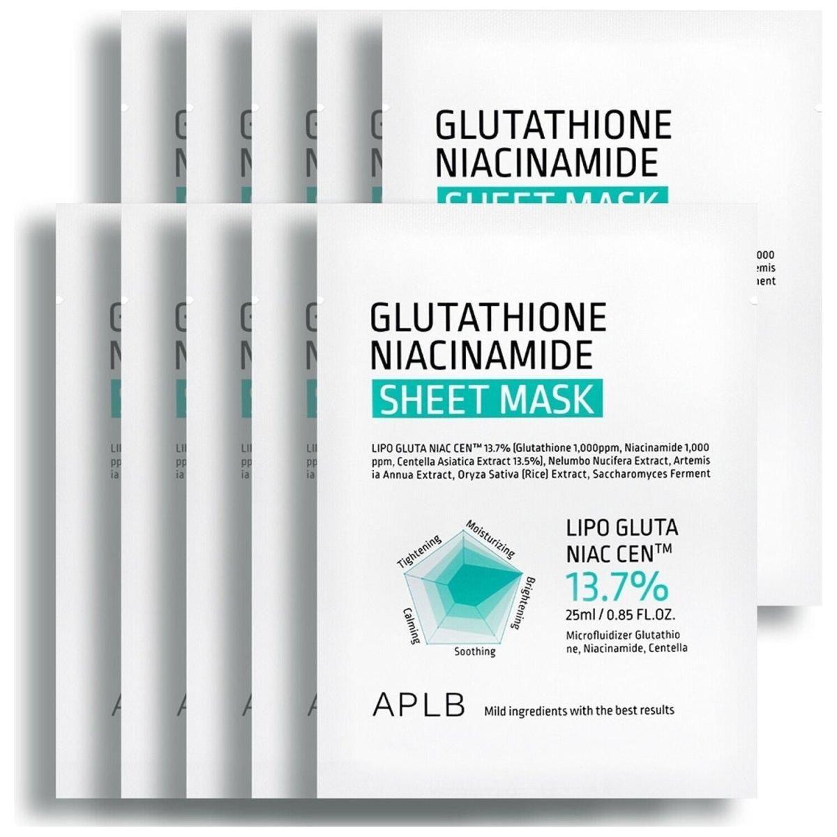 APLB Glutathione Niacinamide Sheet Mask 25ml (10 Sheets) | Hydrating & Brightening Face Mask APLB Glutathioine Niacinamide Sheet Mask 25ml 10ea - Glam Global UKAPLB