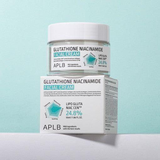 APLB Glutathione Niacinamide Facial Cream – 50ml | Brightening, Hydrating & Pore-Refining Moisturiser APLB Glutathione Niacinamide Facial Cream - 55ml | Brightening & Hydrating Skincare - Glam Global UKAPLB