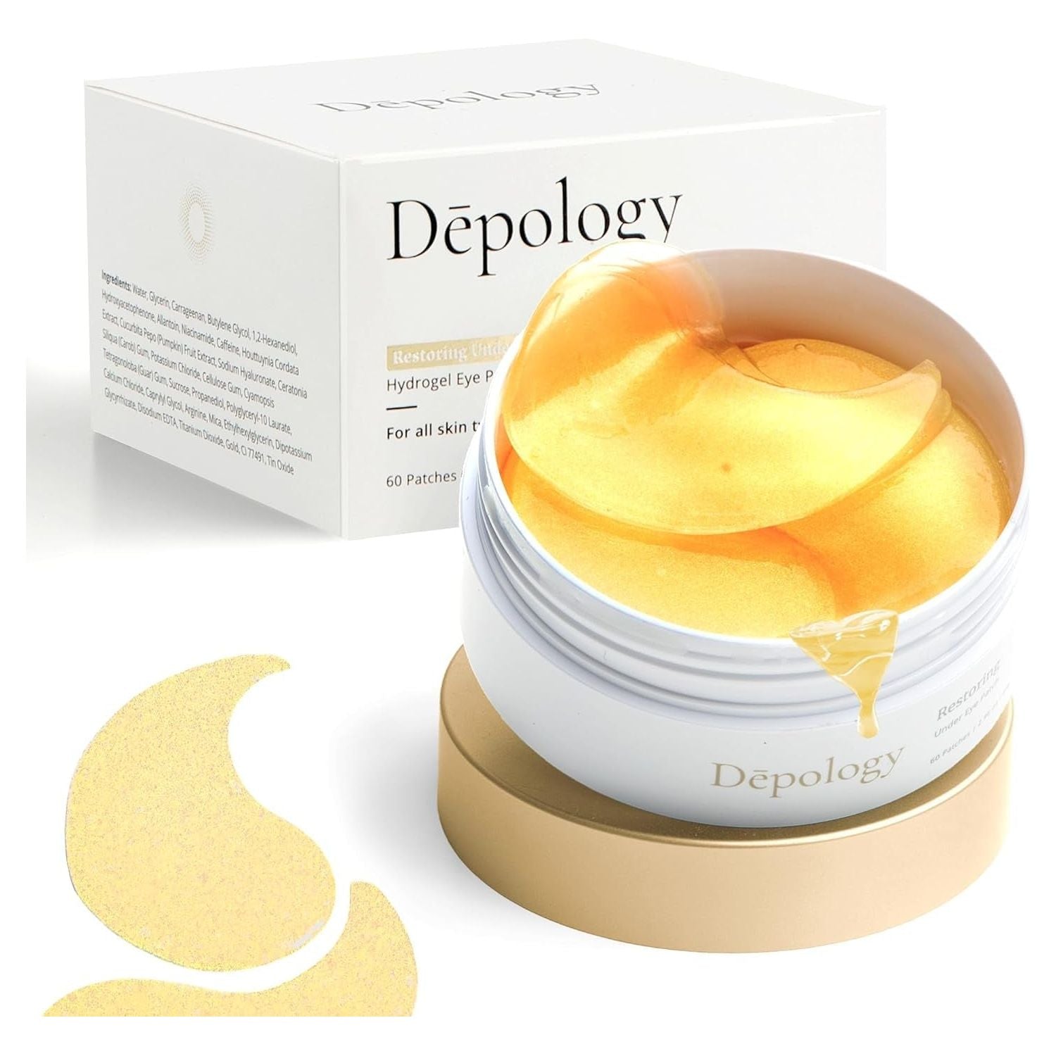 Depology Restoring Hydrogel Under Eye Patches – 60 Patches (84g) | Brightening & De-Puffing Gold Eye Masks with Caffeine & Niacinamide Depology Restoring Hydrogel Under Eye Patch – 60 Patches (2.96 oz / 84g)