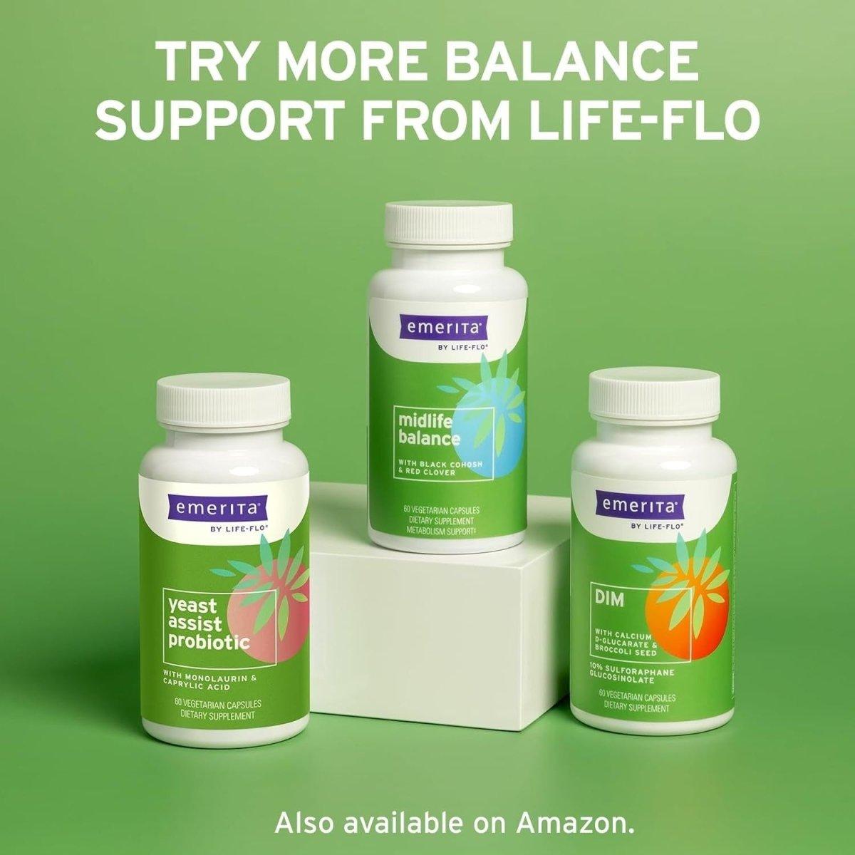 Emerita by Life-flo Yeast Assist Probiotic – 60 Capsules | Gut, Vaginal & Immune Health Support by Life - Flo Yeast Assist Probiotics for Women - Yeast Cleanse - 30 Servings, 60 Vegcaps - Glam Global UKEmerita