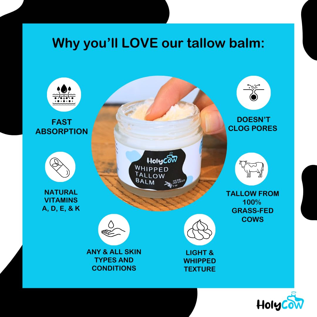HolyCow Whipped Tallow Balm – 2oz (57g) | Nourishing, Ancestral Moisturiser for Dry, Sensitive & Eczema-Prone Skin HolyCow Whipped Tallow Balm – 2oz (57g) | Nourishing, Ancestral Moisturiser for Dry, Sensitive & Eczema-Prone Skin
