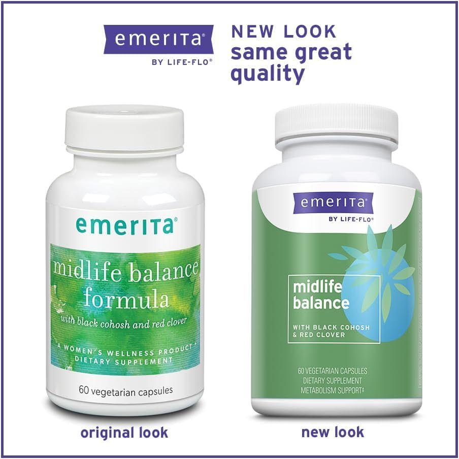 Emerita by Life-flo Midlife Balance – 60 Capsules | Herbal Support for Menopause & PMS Relief Emerita by Life-flo Midlife Balance With Black Cohosh and Red Clover -  60 Vegetarian Capsules