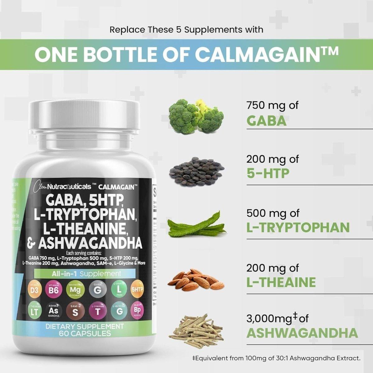 Clean Nutraceuticals CALMAGAIN All-in-One Supplement – 60 Capsules | Advanced Mood & Stress Support Clean Nutraceuticals CALMAGAIN All - in - 1 Supplement - 60 Capsules - Glam Global UKClean Nutraceuticals