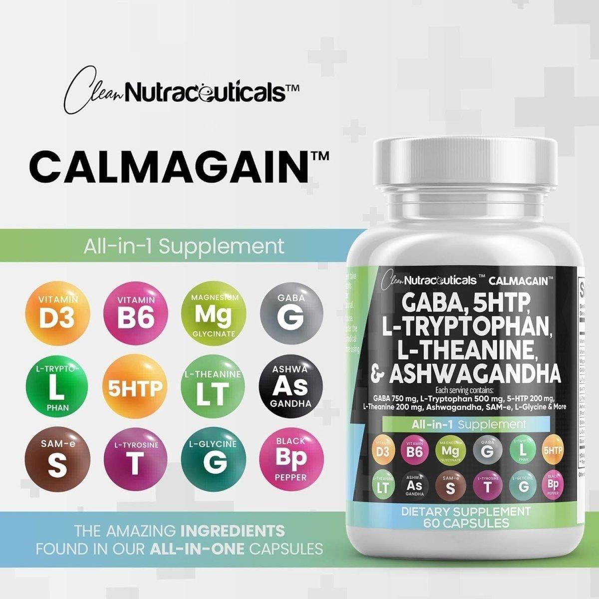 Clean Nutraceuticals CALMAGAIN All-in-One Supplement – 60 Capsules | Advanced Mood & Stress Support Clean Nutraceuticals CALMAGAIN All - in - 1 Supplement - 60 Capsules - Glam Global UKClean Nutraceuticals