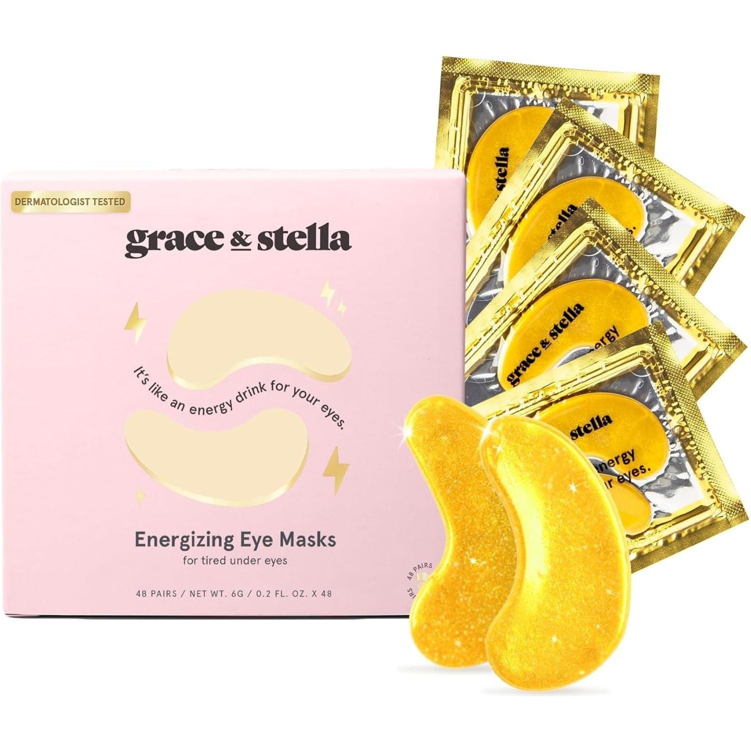 Grace & Stella Under Eye Mask – 48 Pairs, Gold | Hydrating & Revitalizing for Dark Circles & Puffiness Under Eye Mask - Reduce Dark Circles, Puffy Eyes, Undereye Bags, Wrinkles - Gel under Eye Patches, Vegan Cruelty-Free Self Care by Grace and Stella (48 Pairs, Gold)