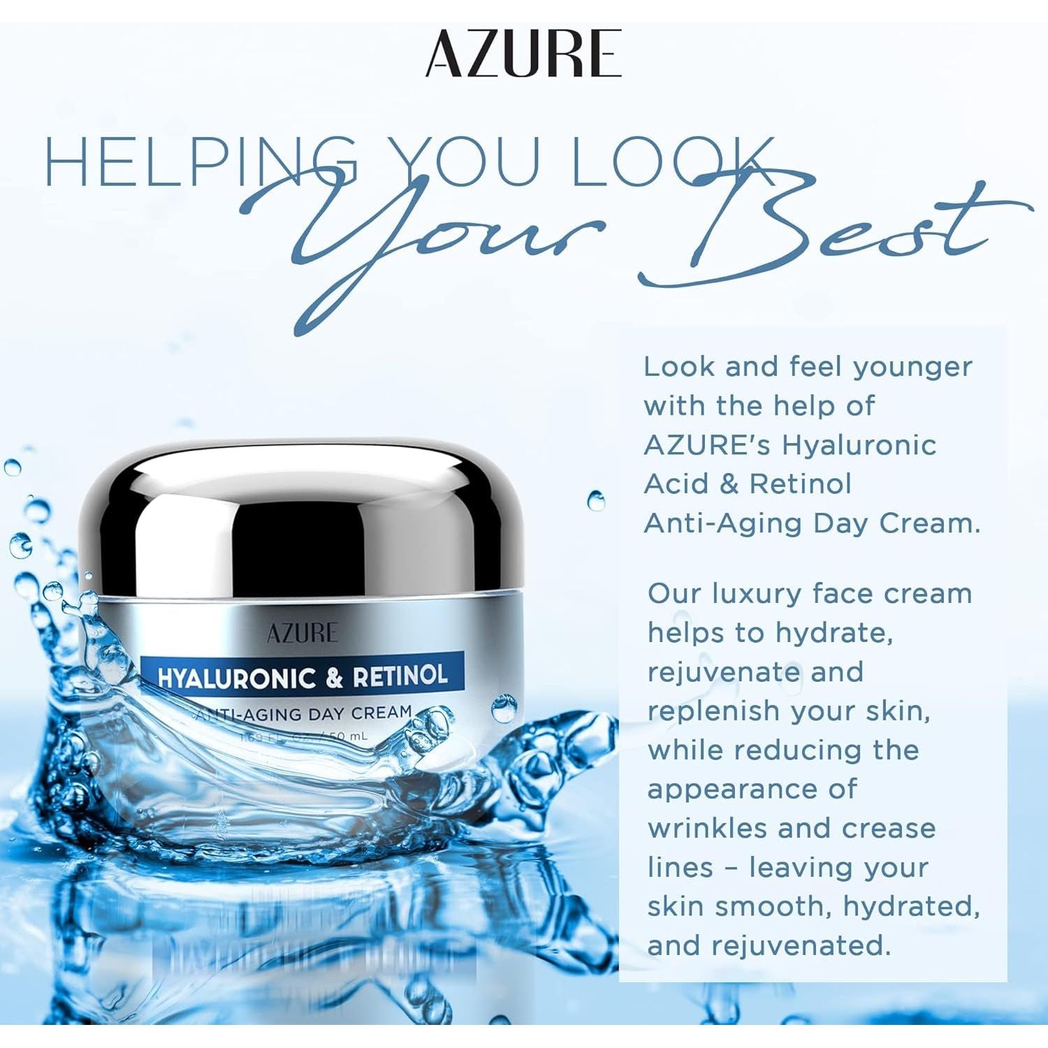 Azure Cosmetics Hyaluronic & Retinol Anti-Aging Day Cream – 50ml | Deep Hydration & Radiant Glow Azure Cosmetics Hyaluronic & Retinol Anti-Aging Day Cream – 50ml | Deep Hydration & Radiant Glow
