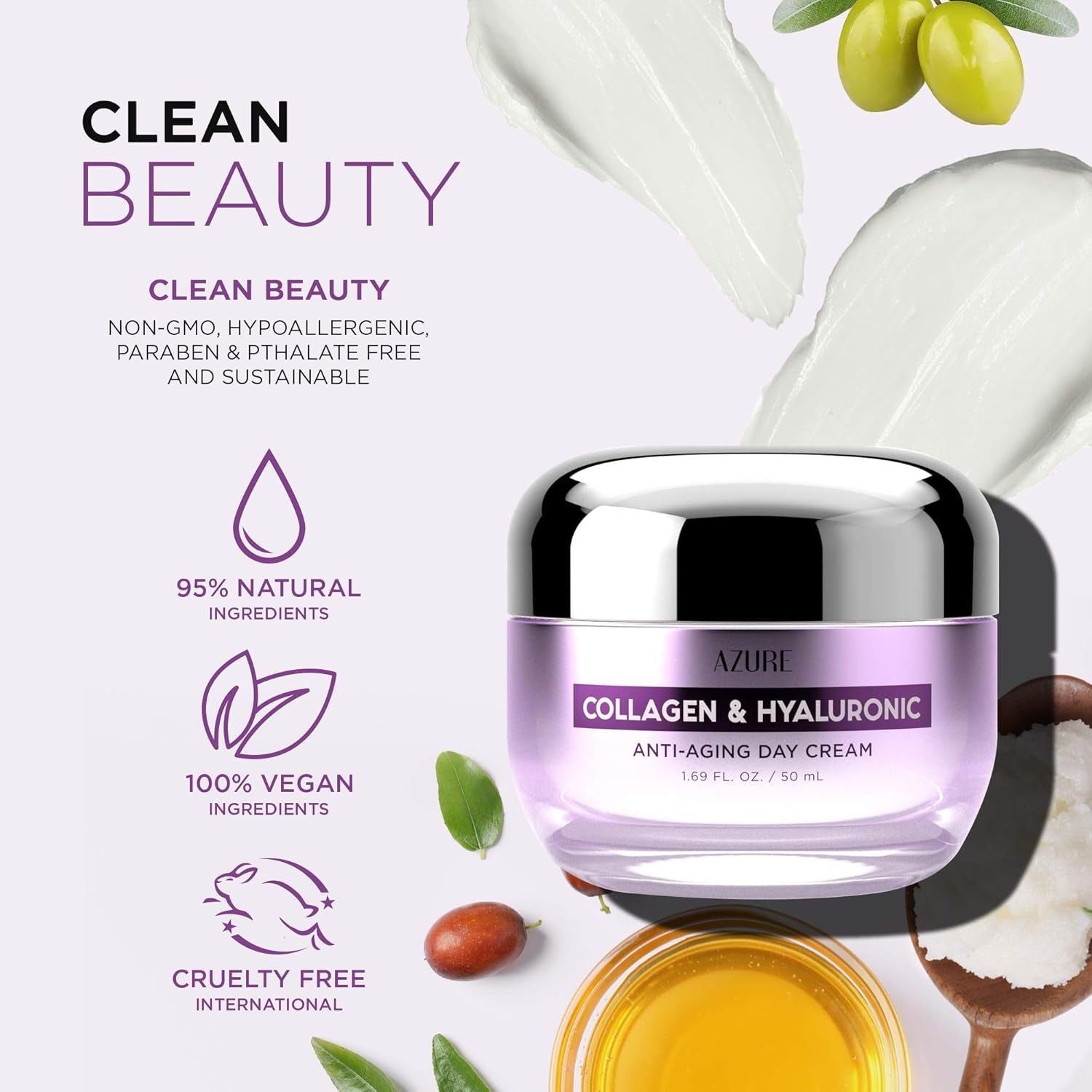 Azure Cosmetics Collagen & Hyaluronic Anti-Aging Day Cream – 50ml | Firming & Radiance-Boosting Hydration Azure Cosmetics Collagen & Hyaluronic Anti-Aging Day Cream – 50ml | Firming & Radiance-Boosting Hydration