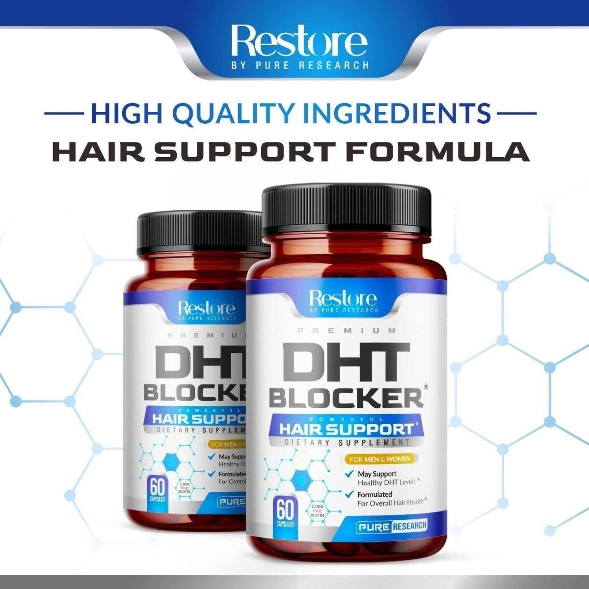 Restore by Pure Research DHT Blocker Hair Growth Support – 60 Capsules | Thicker, Stronger, Healthier Hair Restore by Pure Research DHT Blocker Hair Growth Support Supplement - 60 Capsules - Glam Global UKPure Research