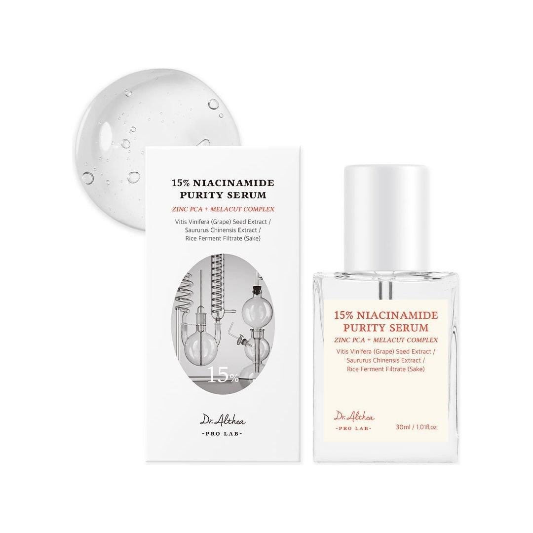 Dr. Althea 15% Niacinamide Purity Serum – 30ml  Brightening & Pore-Refining Serum with Zinc PCA & MELACUT Complex Dr. Althea 15% Niacinamide Purity Serum - 30 ml - Glam Global UKDr.Althea