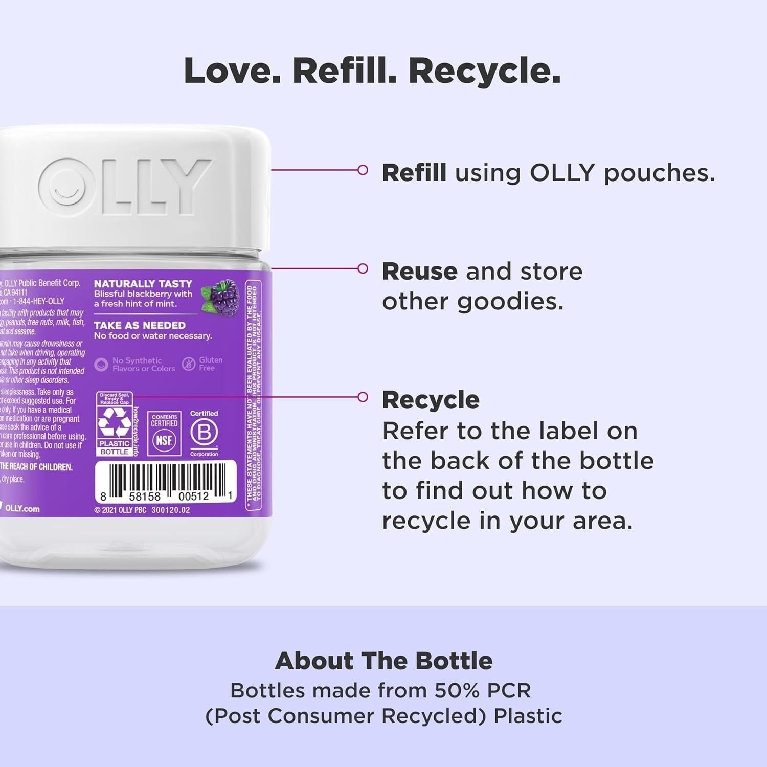 OLLY Sleep Gummies – 50 Count | Natural Blackberry Zen Sleep Support with Melatonin & Botanicals Sleep Gummy, Occasional Sleep Support, 3 Mg Melatonin, L-Theanine, Chamomile and Lemon Balm Extracts, Sleep Supplement, Blackberry Flavor - 50 Count