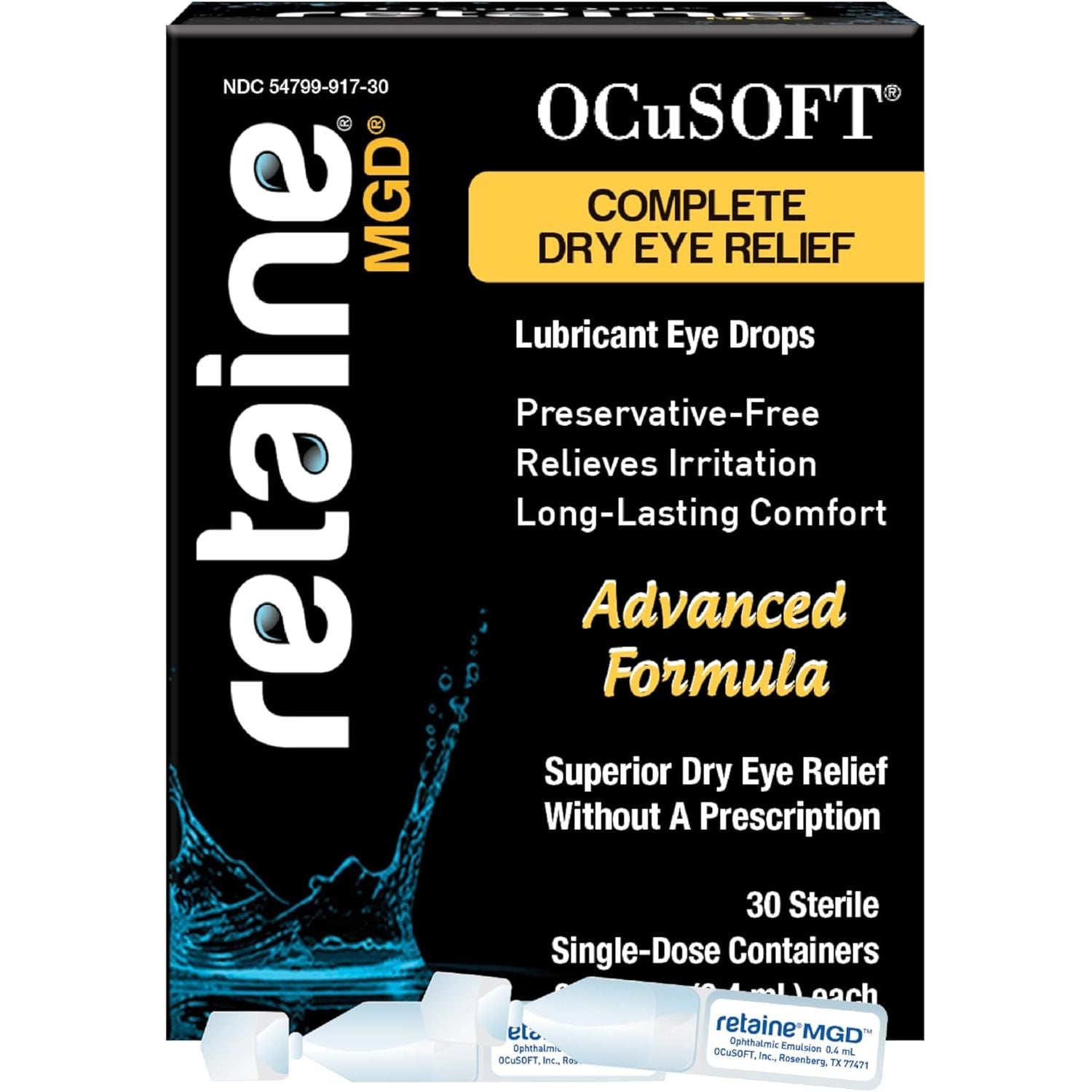 OCuSOFT Retaine MGD Complete Dry Eye Relief – 30 Sterile Single-Dose Containers (0.4ml) | Advanced Lubrication & Moisture Protection OCuSOFT Retaine MGD Complete Dry Eye Relief – 30 Sterile Single-Dose Containers (0.4ml) | Advanced Lubrication & Moisture Protection