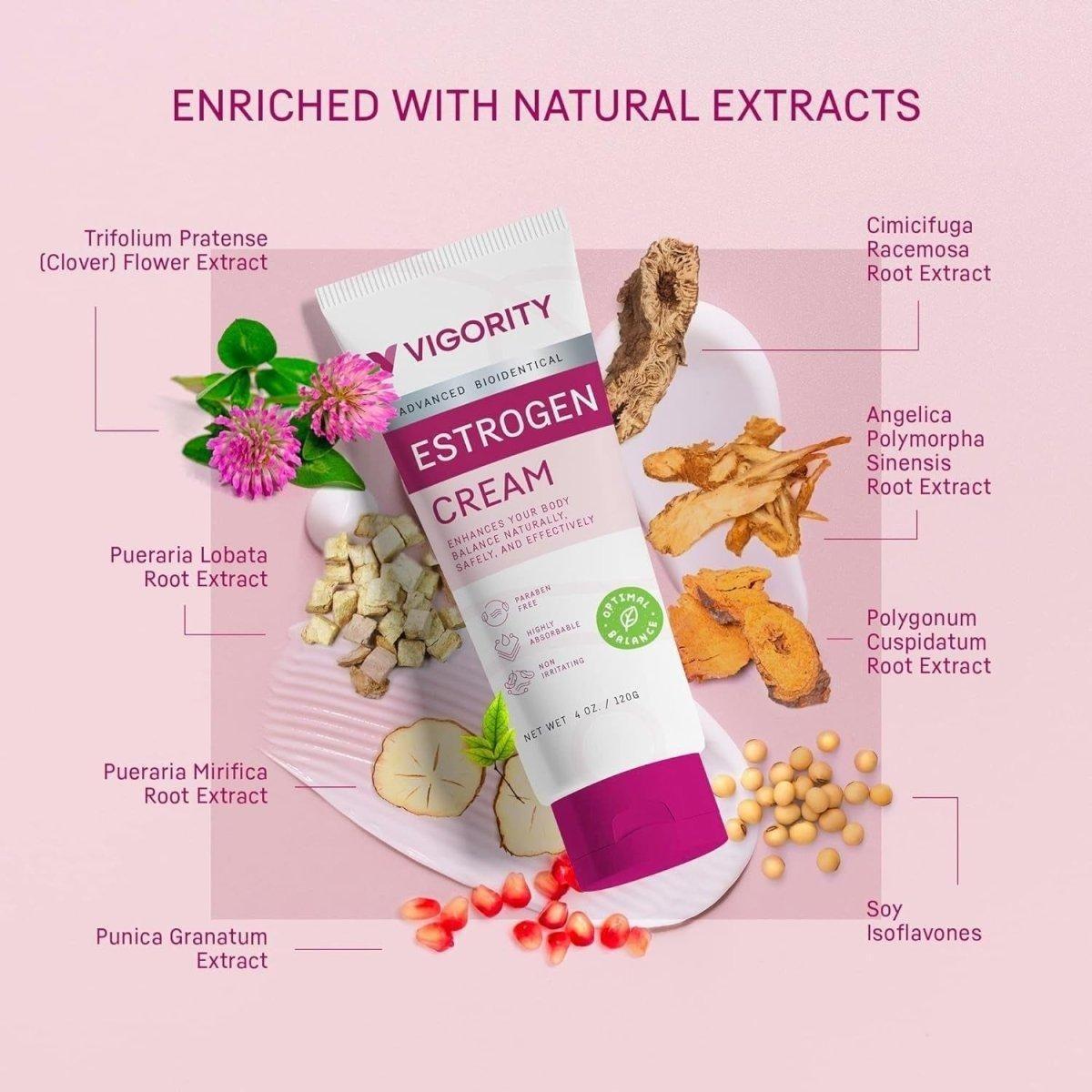 Vigority Estrogen Cream Natural Bioidentical - 120ml | Menopause & Hormone Balance Support Vigority Estrogen Cream Natural Bioidentical 3 - Month Supply - 120ml - Glam Global UKVigority