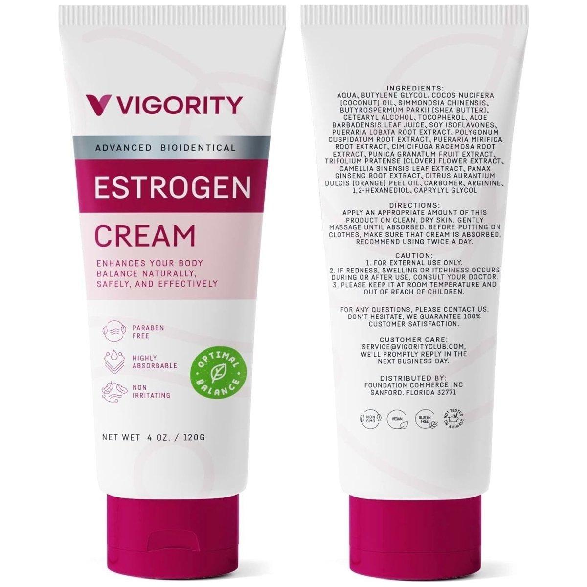 Vigority Estrogen Cream Natural Bioidentical - 120ml | Menopause & Hormone Balance Support Vigority Estrogen Cream Natural Bioidentical 3 - Month Supply - 120ml - Glam Global UKVigority