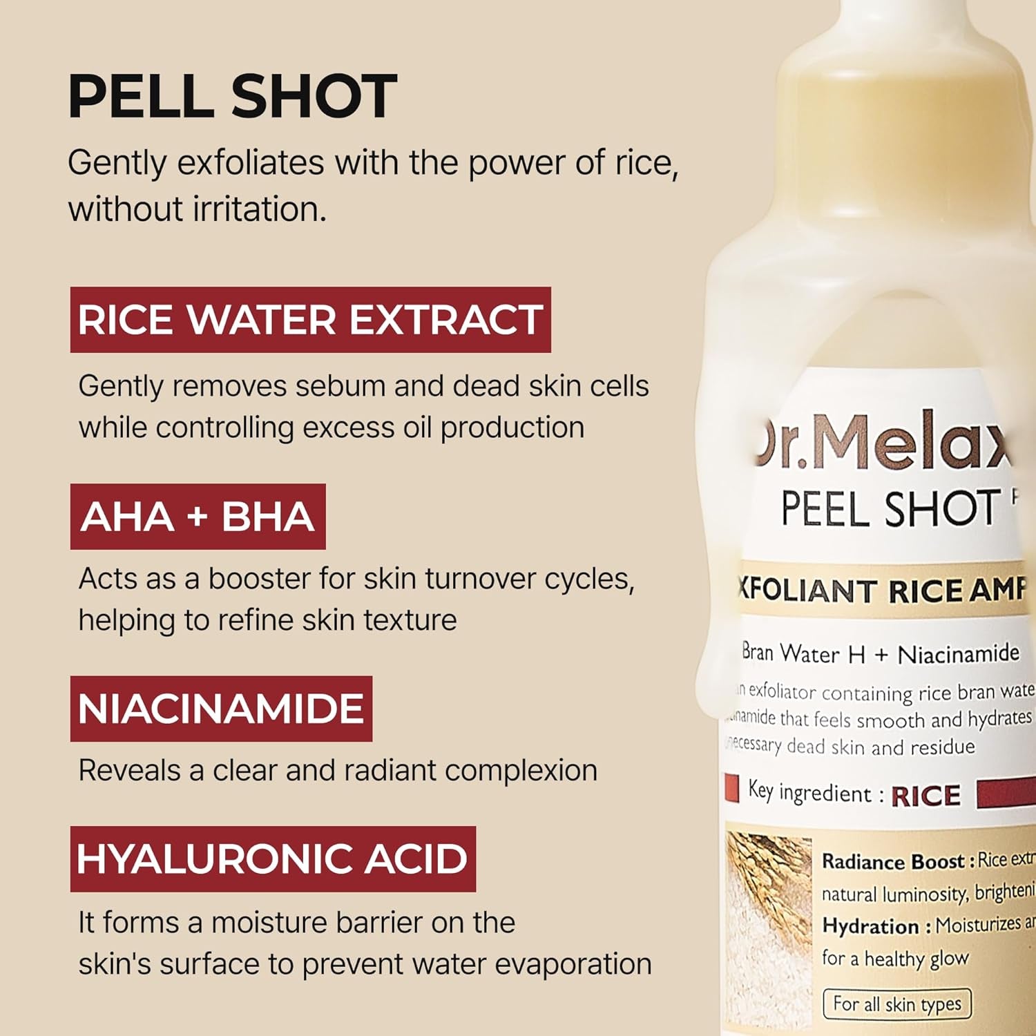 Dr.Melaxin Peel Shot Exfoliant Rice Ampoule – 80ml | Radiance-Boosting, Multi-Acid Exfoliating Ampoule with Deep Hydration Dr.Melaxin Peel Shot Exfoliant Rice Ampoule – 80ml | Radiance-Boosting, Multi-Acid Exfoliating Ampoule with Deep Hydration