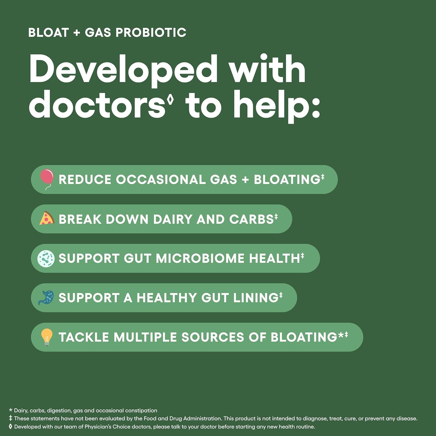 Physician's CHOICE Bloat + Gas Probiotic Supplement – 30 Capsules | 5-in-1 Digestive Support for Bloating, Gas & Gut Health Physician's CHOICE Bloat + Gas Probiotic Supplement – 30 Capsules | 5-in-1 Digestive Support for Bloating, Gas & Gut Health