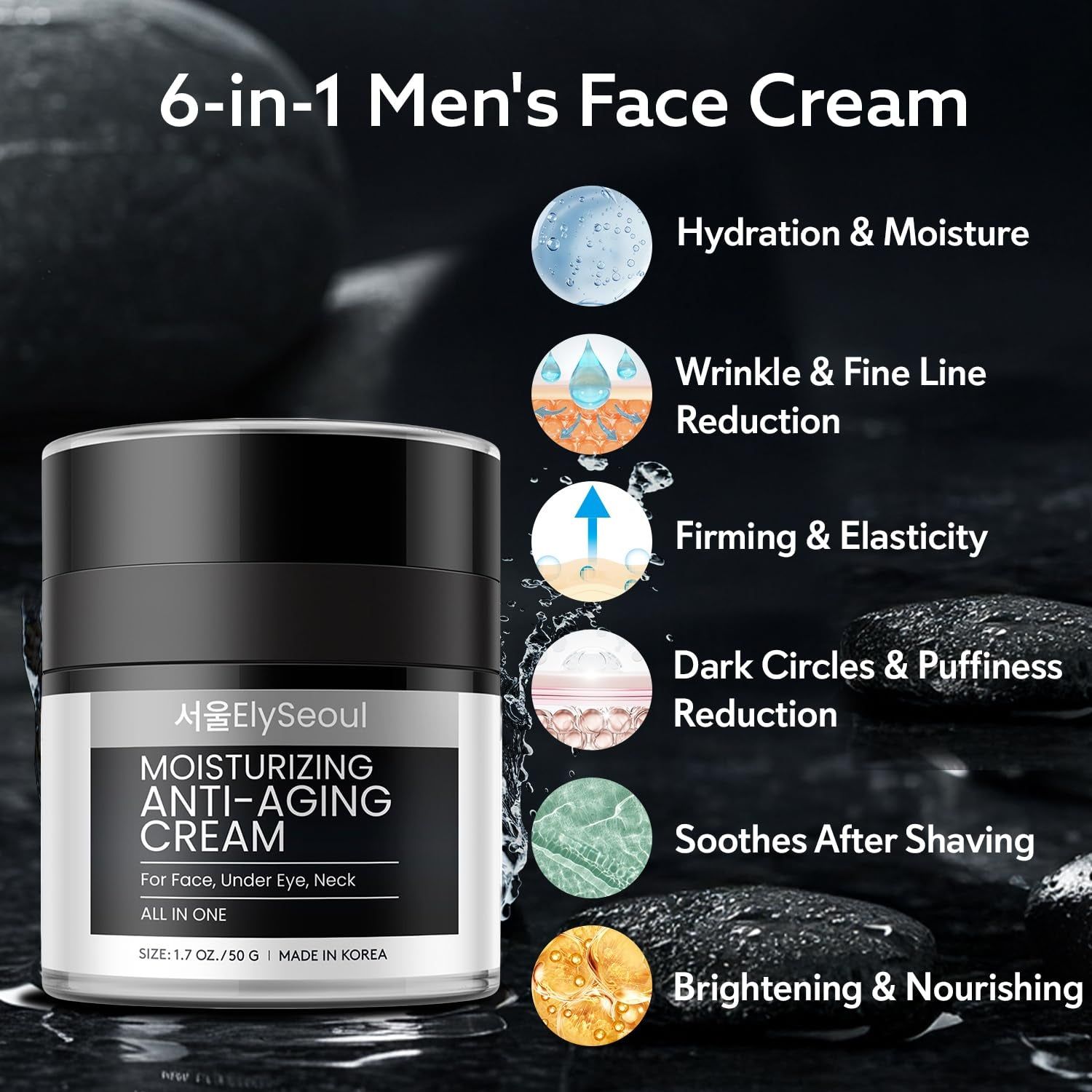 ElySeoul Moisturizing Anti-Aging Cream – 50g | 6-in-1 Skincare for Men: Hydrate, Firm, Brighten & Soothe ElySeoul Moisturizing Anti-Aging Cream – 50g | 6-in-1 Skincare for Men: Hydrate, Firm, Brighten & Soothe