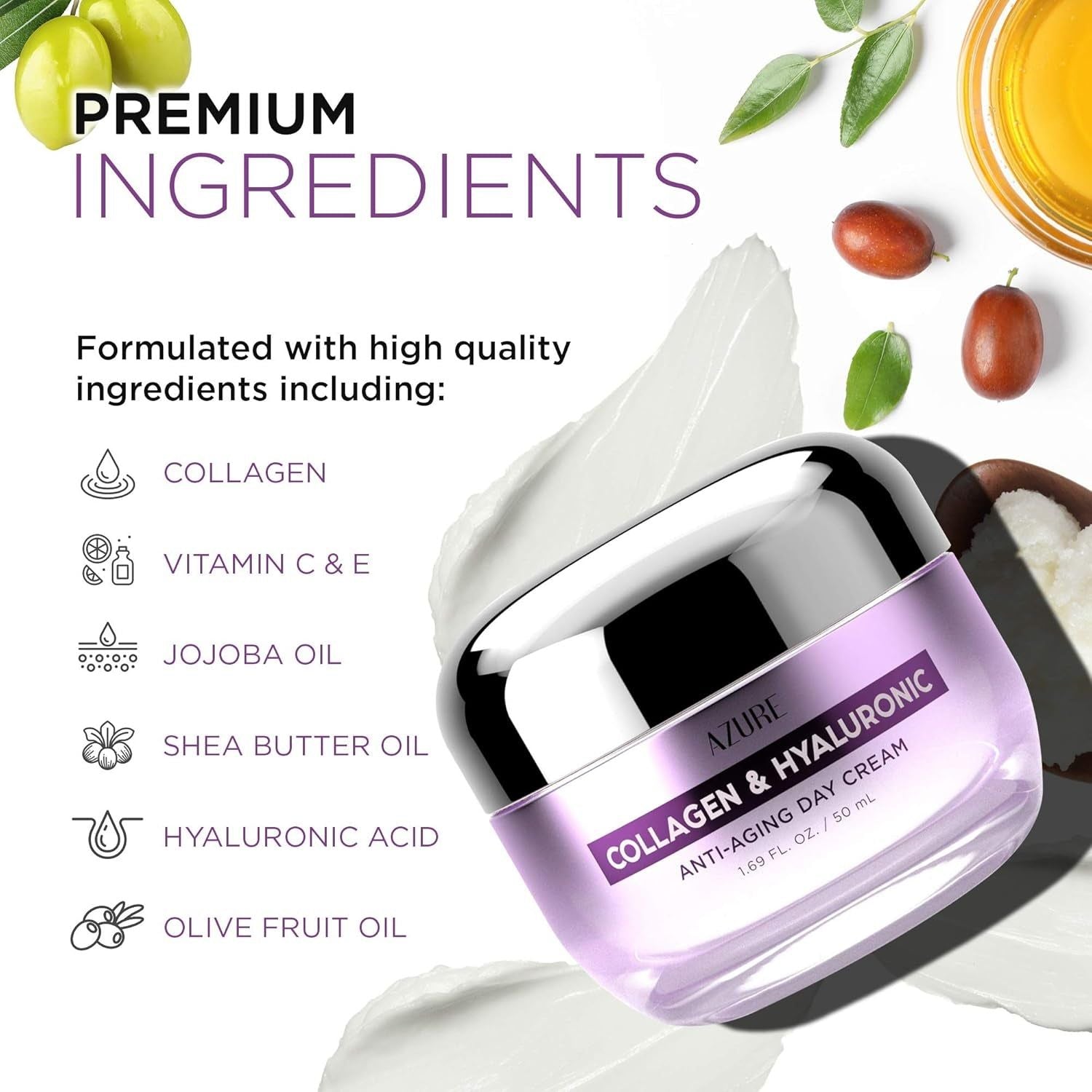 Azure Cosmetics Collagen & Hyaluronic Anti-Aging Day Cream – 50ml | Firming & Radiance-Boosting Hydration Azure Cosmetics Collagen & Hyaluronic Anti-Aging Day Cream – 50ml | Firming & Radiance-Boosting Hydration