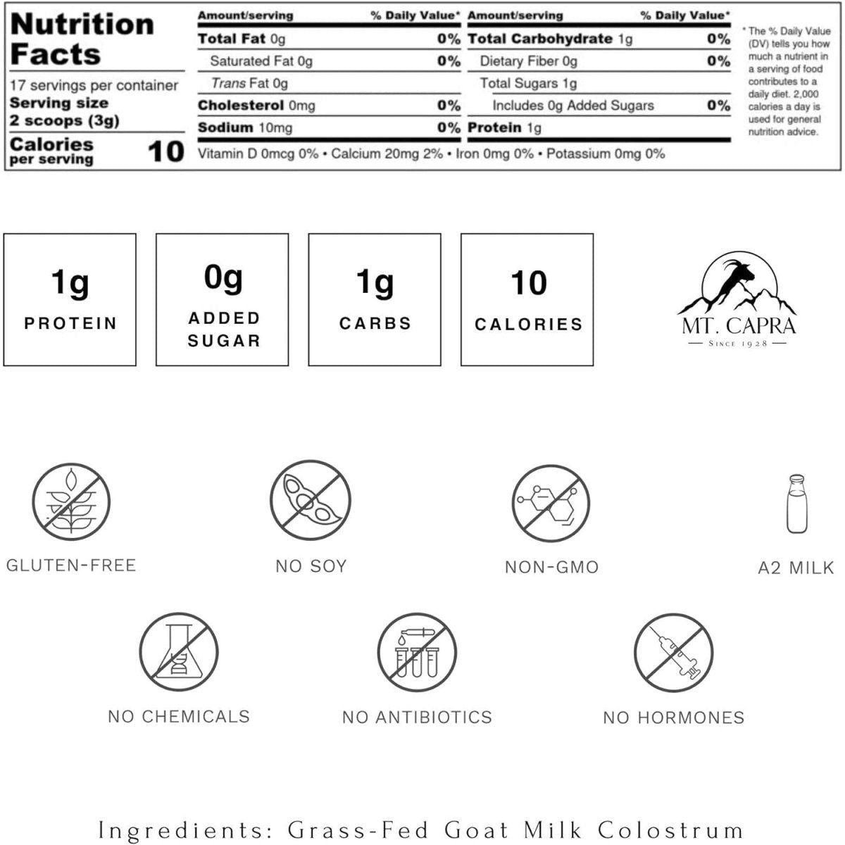 Mt. Capra Goat Milk Colostrum - 50g | Immune System Support & Gut Health (2900 Mg per Serving) MT. CAPRA SINCE 1928 Goat Milk Colostrum - 50 Grams (2900 Mg per Serving) - Glam Global UKMT. CAPRA