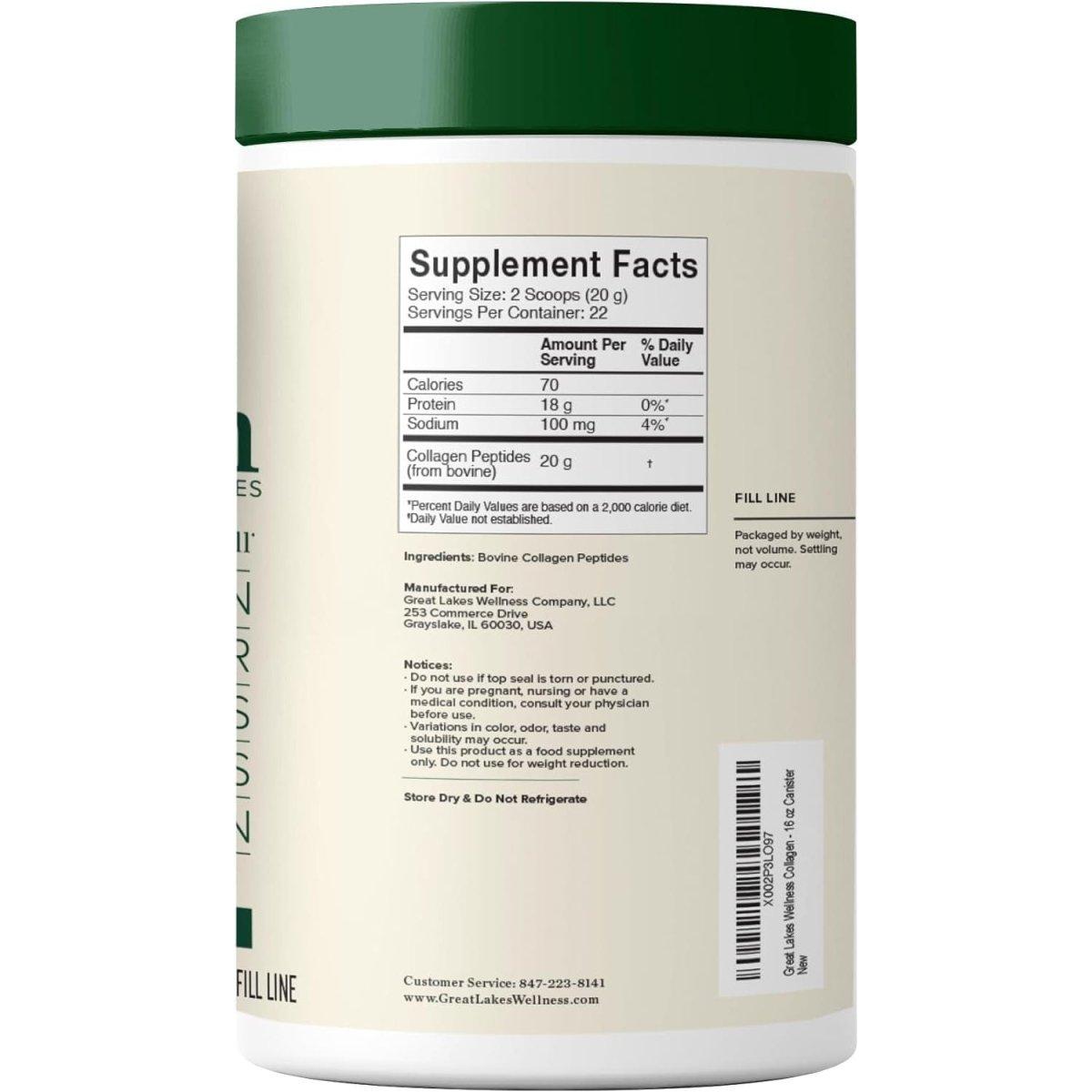 Great Lakes Wellness Collagen Peptides Powder – 454g | Types I & III Collagen for Skin, Hair, Nails & Joint Support Great Lakes Wellness Collagen Peptides Powder 16 oz - 454 g - Glam Global UKGreat Lakes Wellness