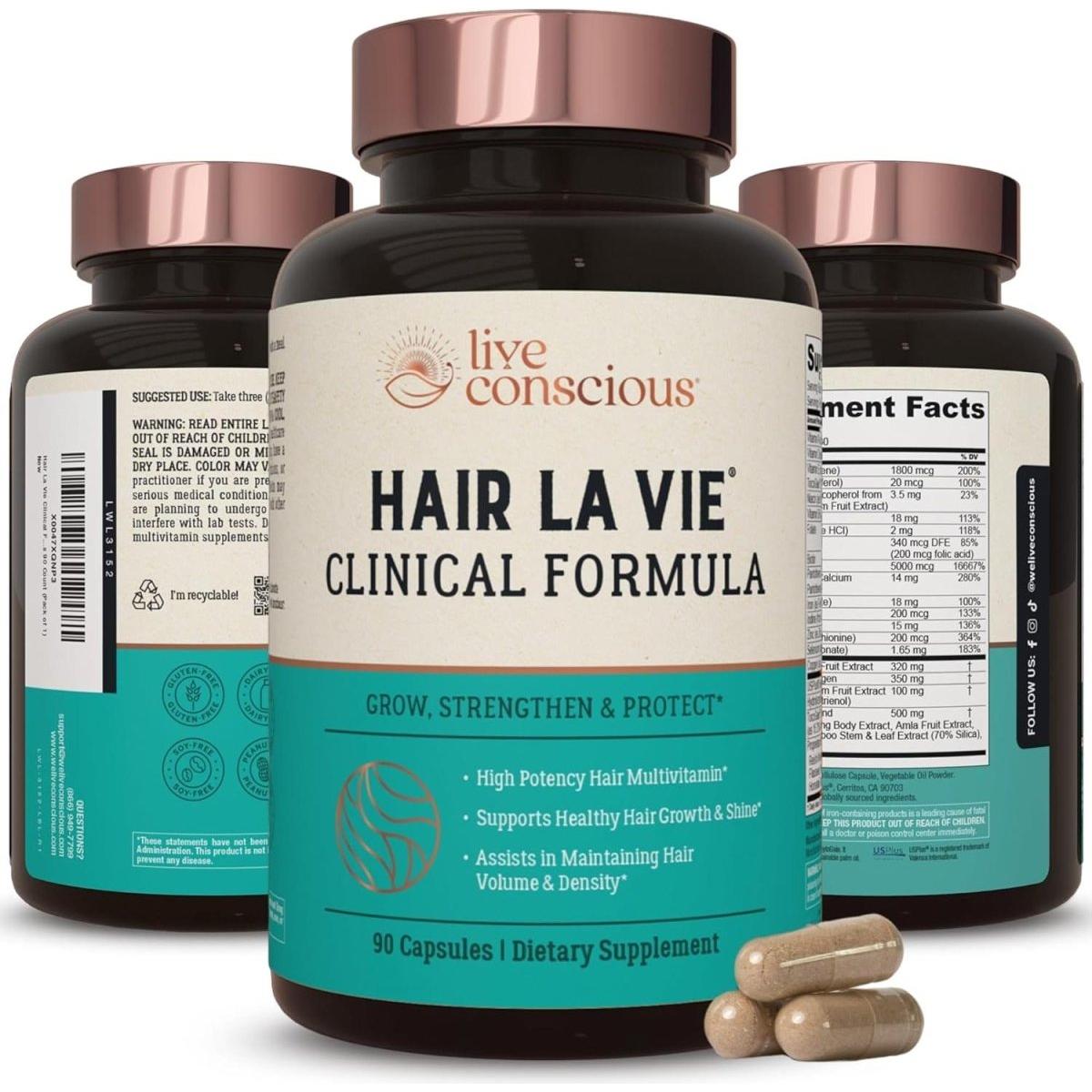 Hair La Vie Clinical Formula Hair Growth Vitamins – 90 Capsules | Biotin, Collagen & Saw Palmetto for Thicker, Stronger Hair Hair La Vie Clinical Formula Hair Growth Vitamins with Biotin 5000Mcg - 90 Count - Glam Global UKHair La Vie