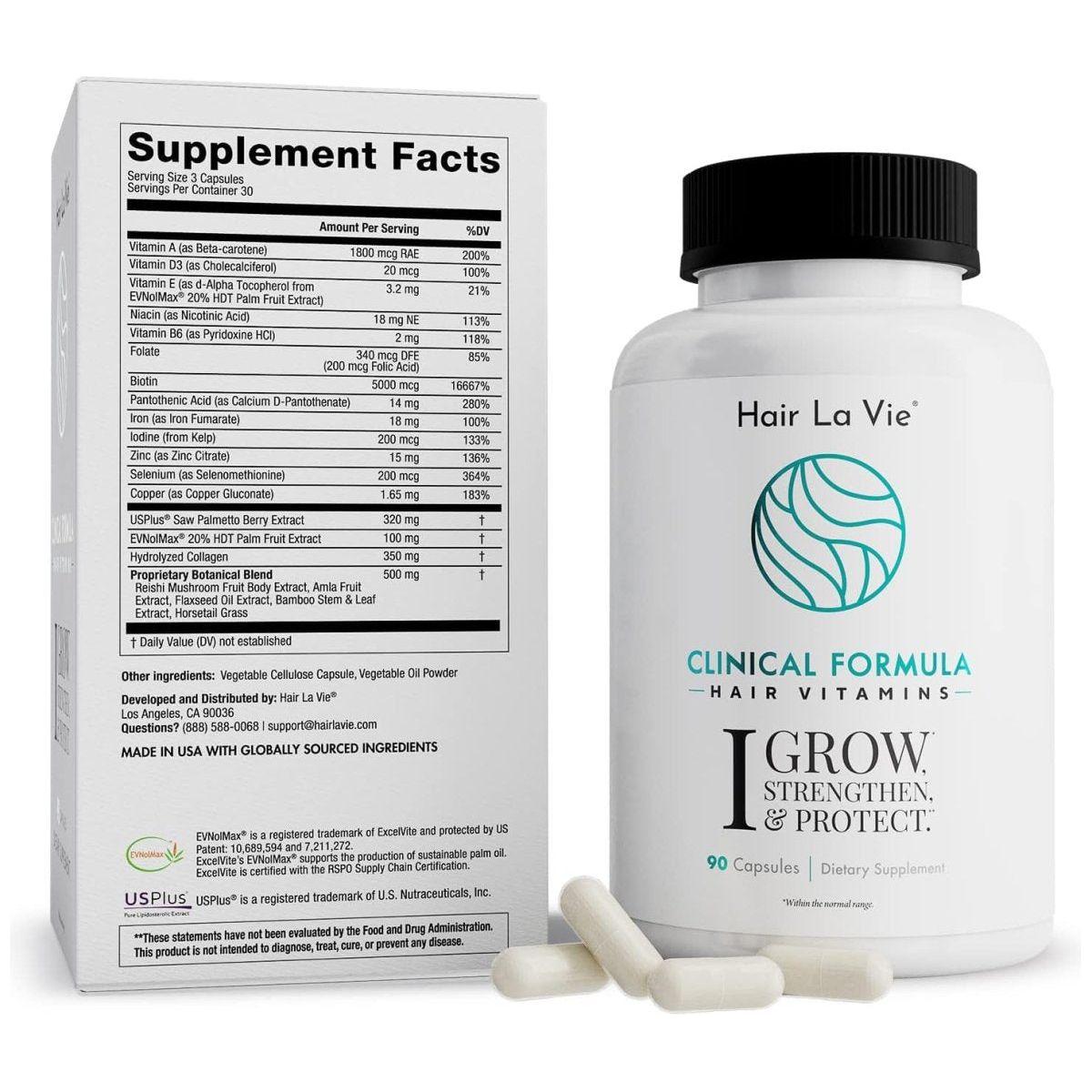 Hair La Vie Clinical Formula Hair Growth Vitamins – 90 Capsules | Biotin, Collagen & Saw Palmetto for Thicker, Stronger Hair Hair La Vie Clinical Formula Hair Growth Vitamins with Biotin 5000Mcg - 90 Count - Glam Global UKHair La Vie
