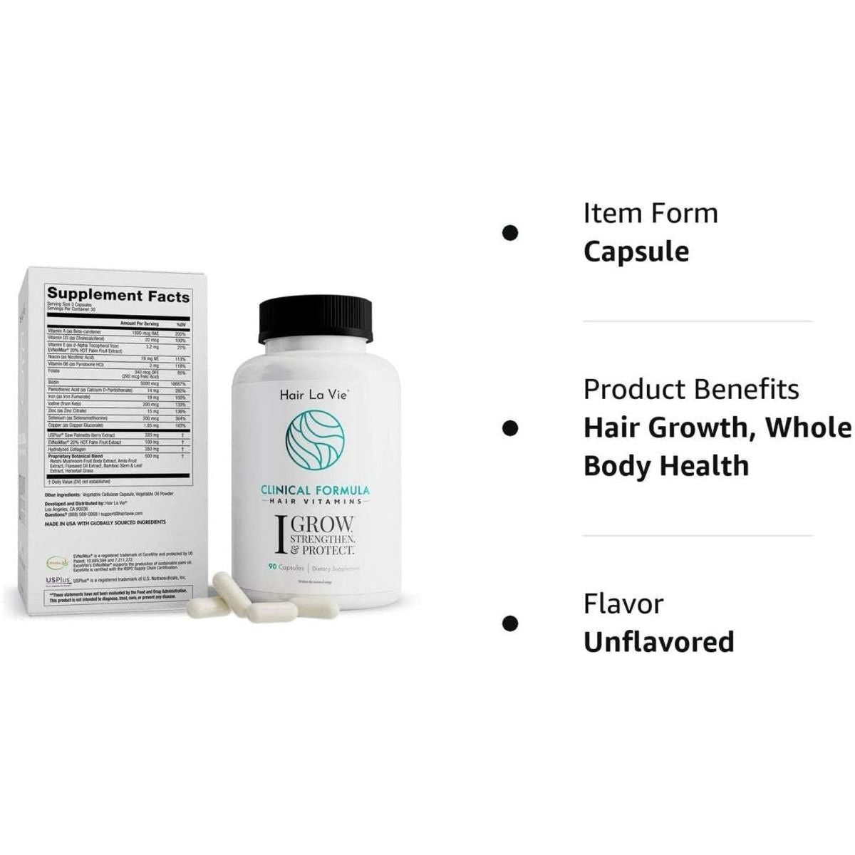Hair La Vie Clinical Formula Hair Growth Vitamins – 90 Capsules | Biotin, Collagen & Saw Palmetto for Thicker, Stronger Hair Hair La Vie Clinical Formula Hair Growth Vitamins with Biotin 5000Mcg - 90 Count - Glam Global UKHair La Vie